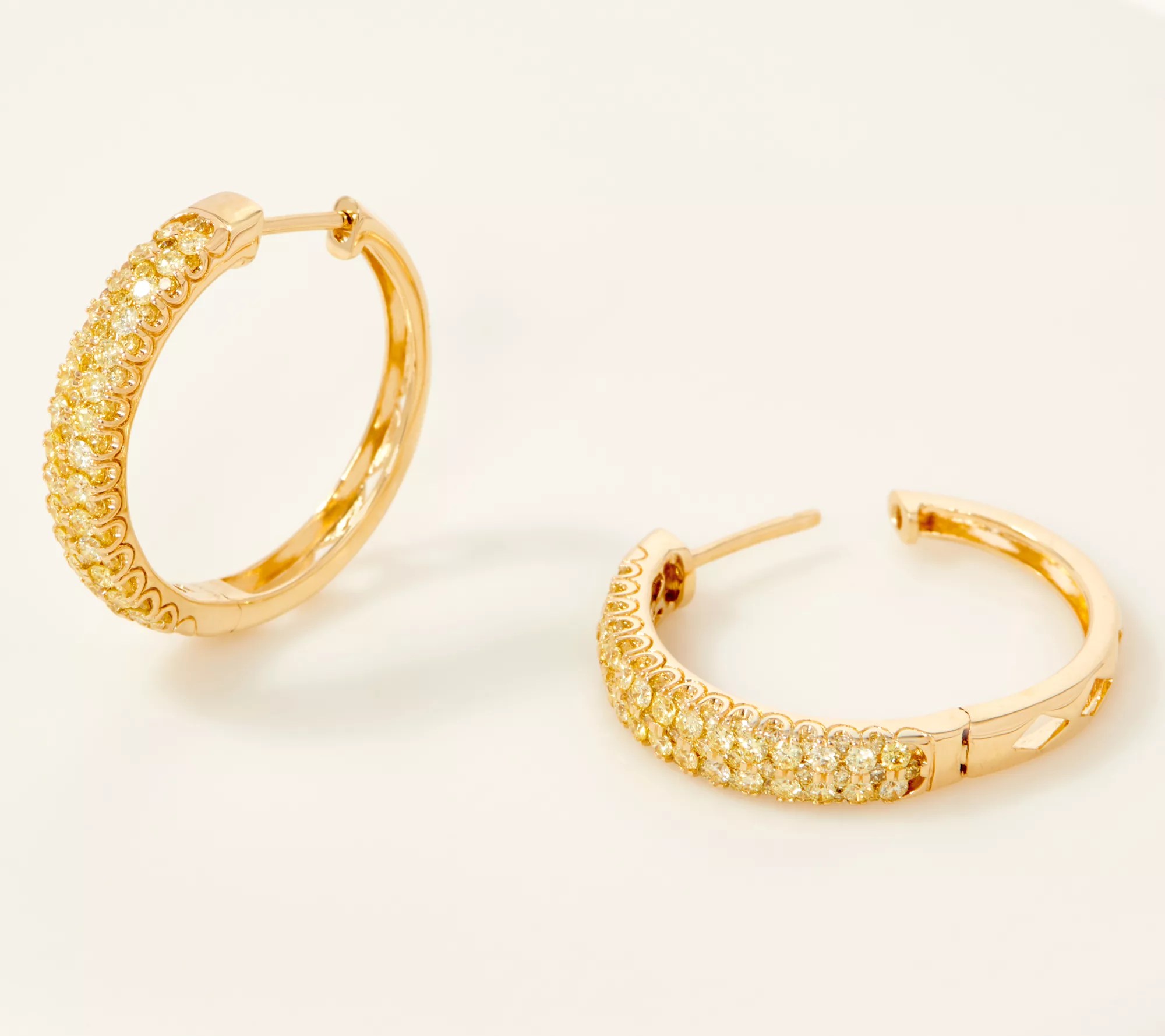 Affinity 14K Gold Natural Yellow Diamond Hoop Earrings, 1.00cttw