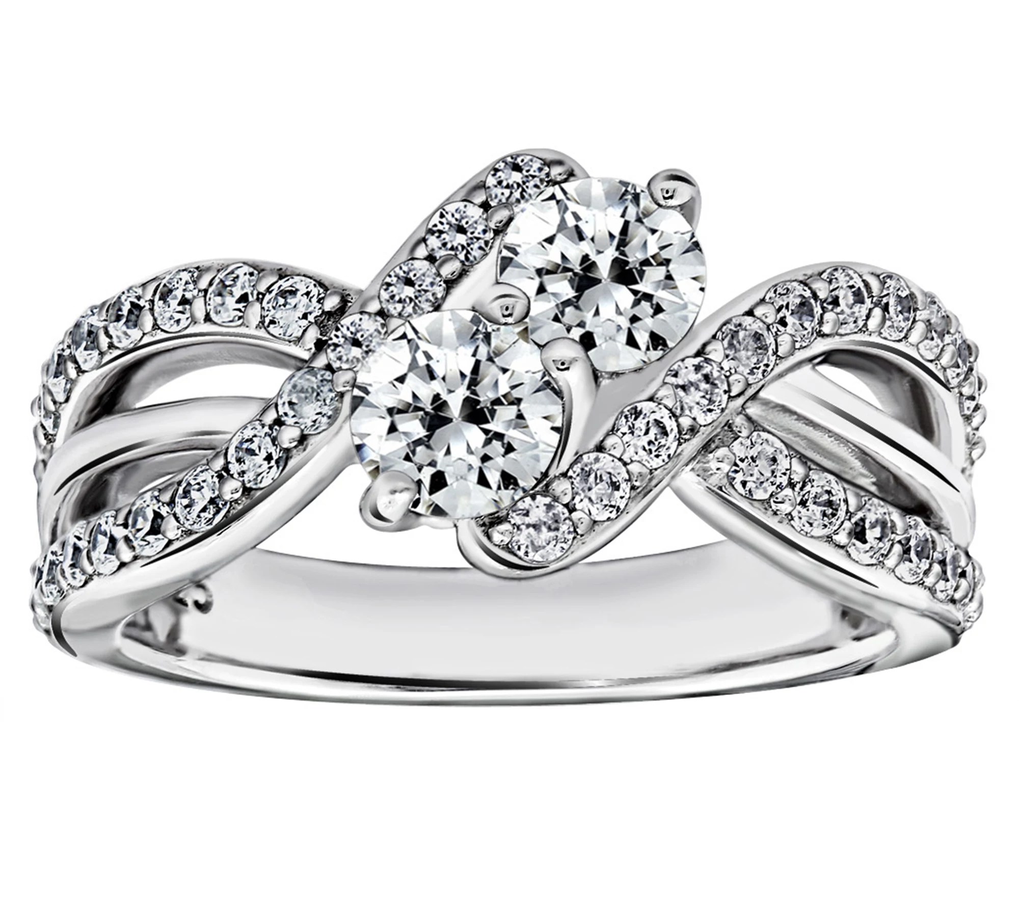 Diamonique 1.55 cttw Double Bypass Ring, Platinum Clad