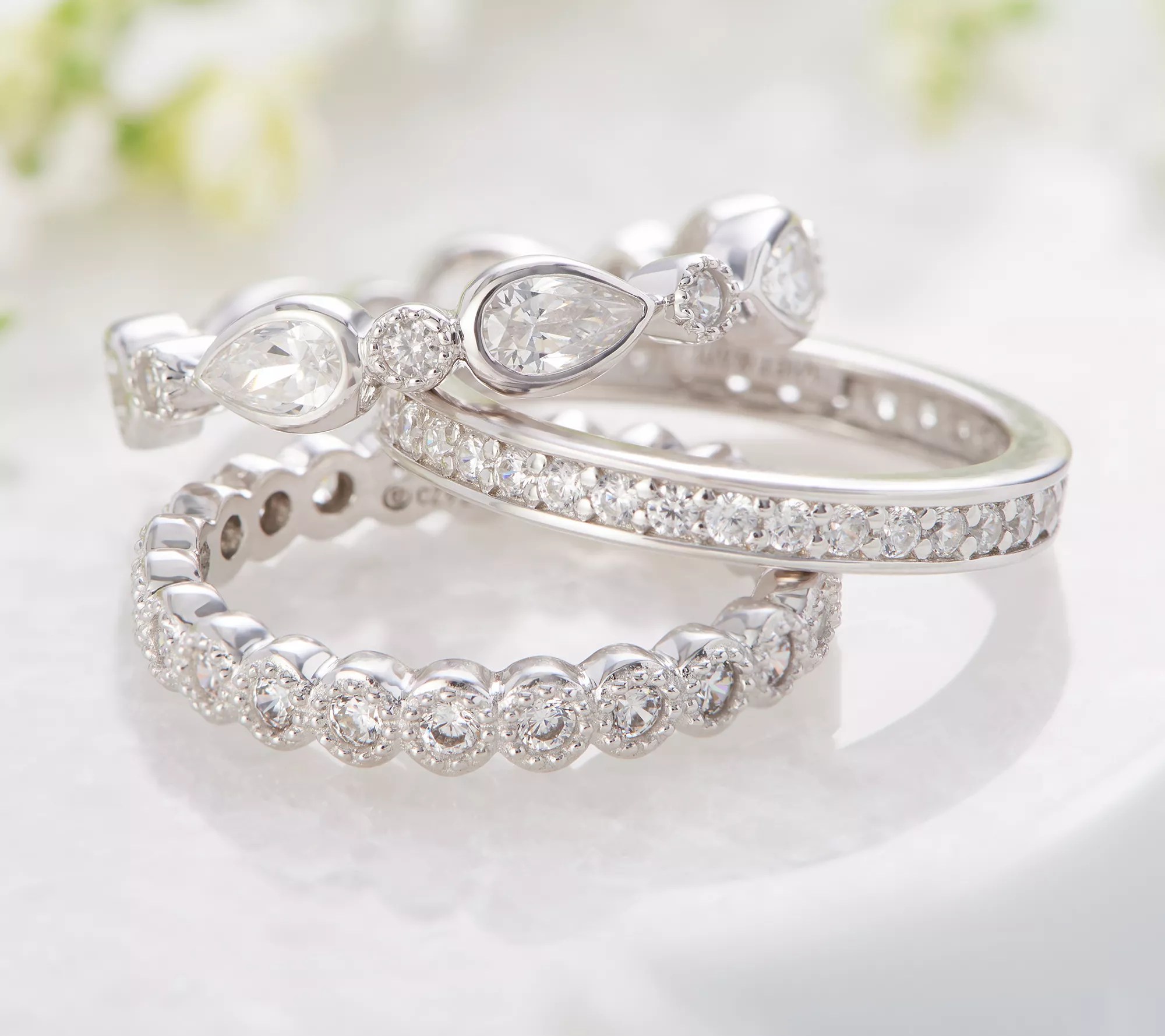 (QVC) Q2 Diamonique Set of 3 Stackable Rings Sterling Silver