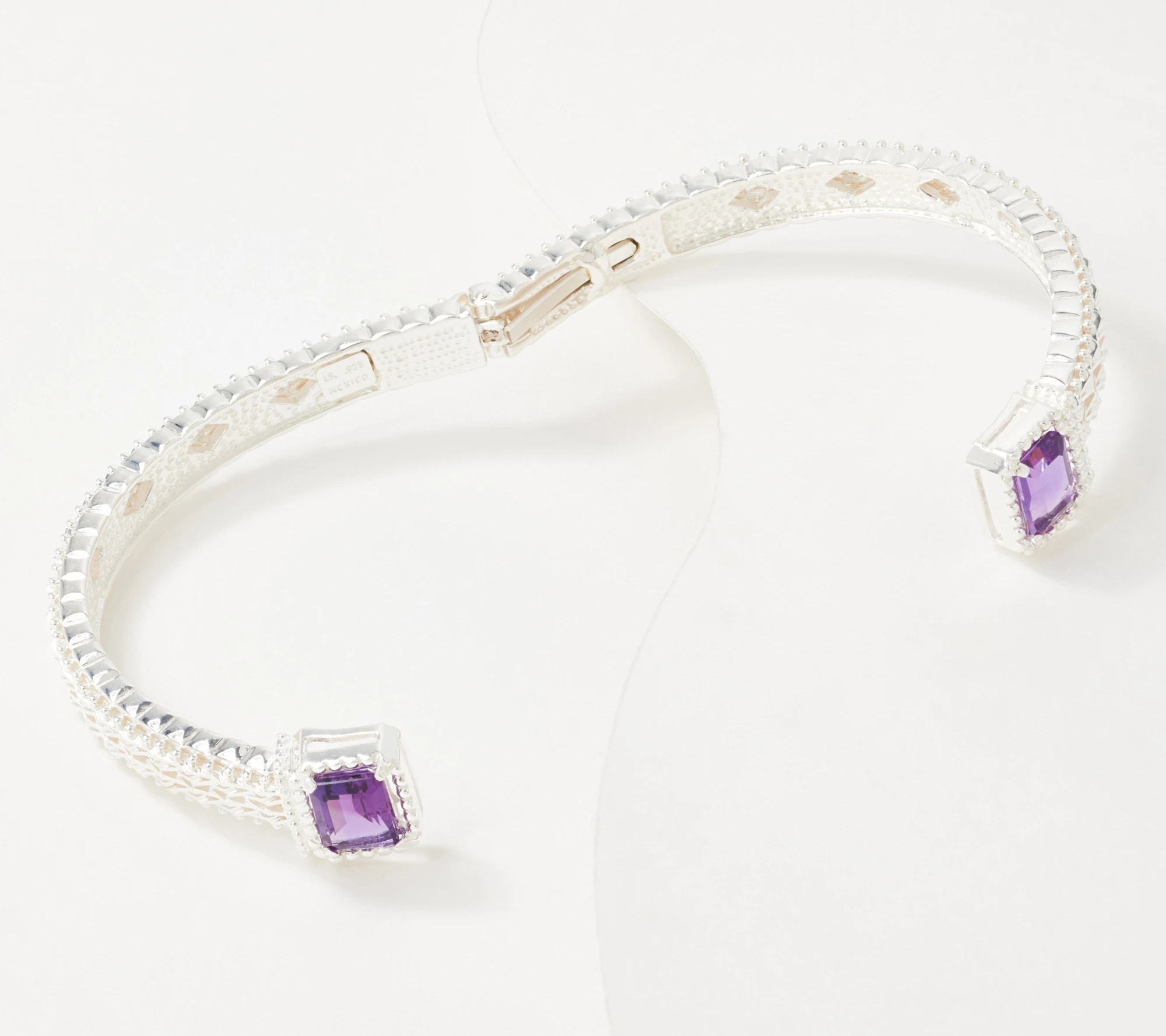 Imperial Silver Emerald Cut Gemstone Hinged Bracelet Sterling Silver