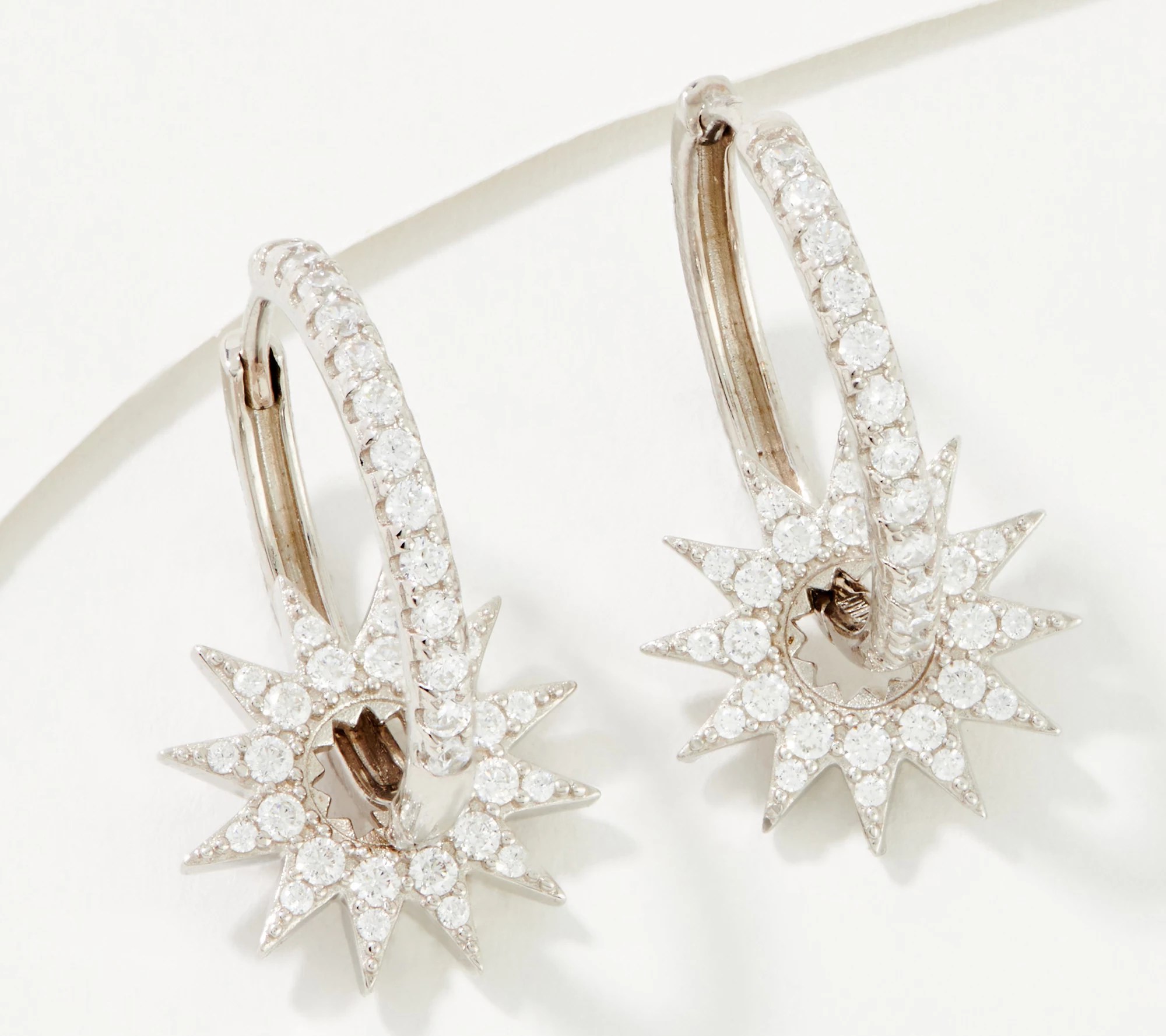 Diamonique Sunburst Huggie Hoop Earrings, Sterling Silver