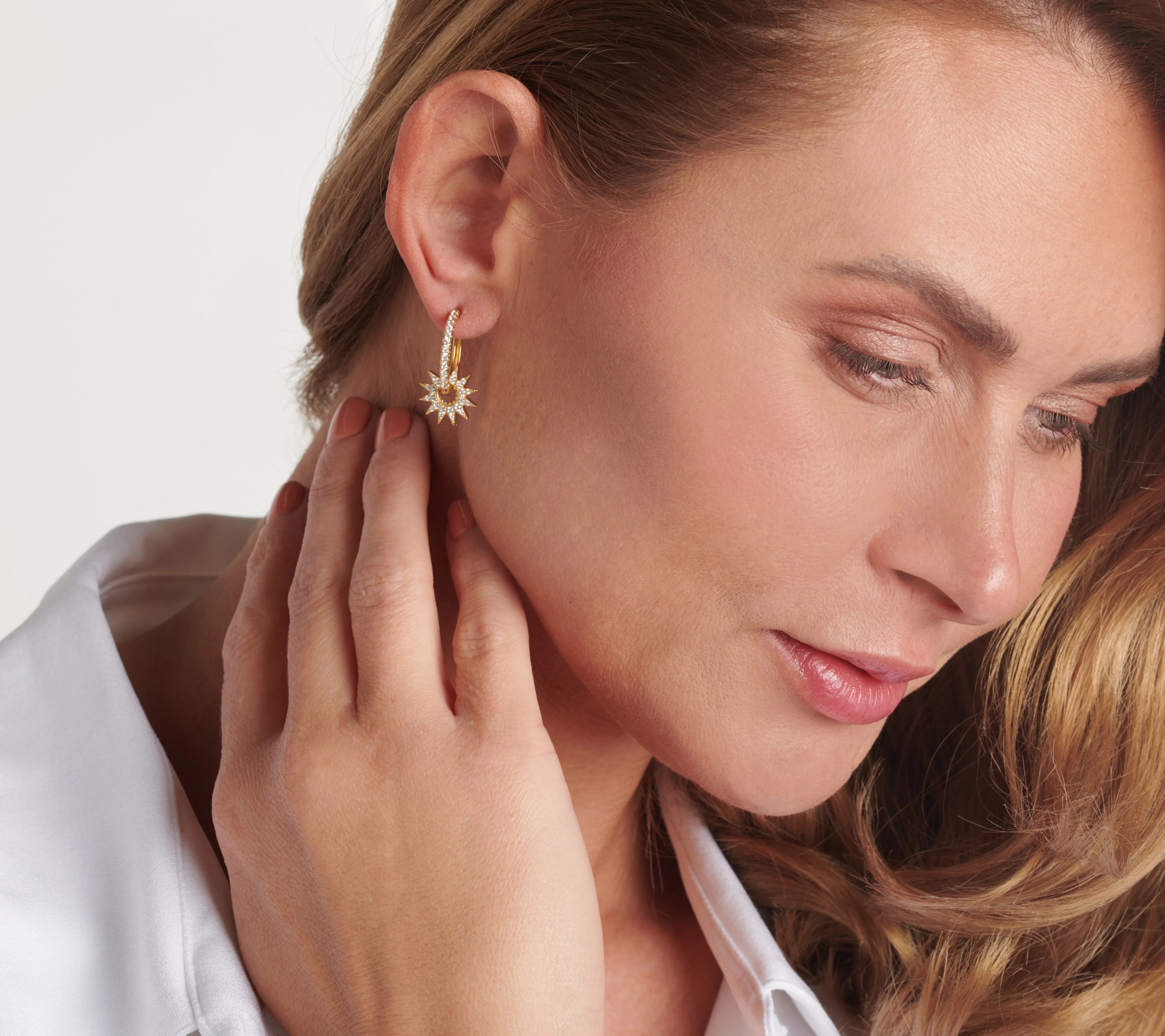 Diamonique Sunburst Huggie Hoop Earrings, Sterling Silver