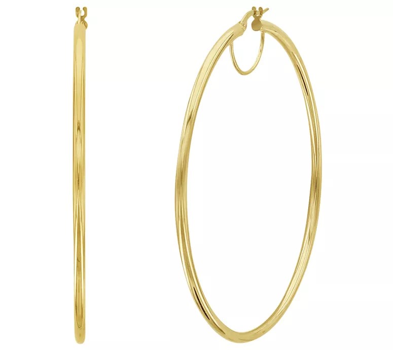 14K Gold 21/4" Polished Hoop Earrings
