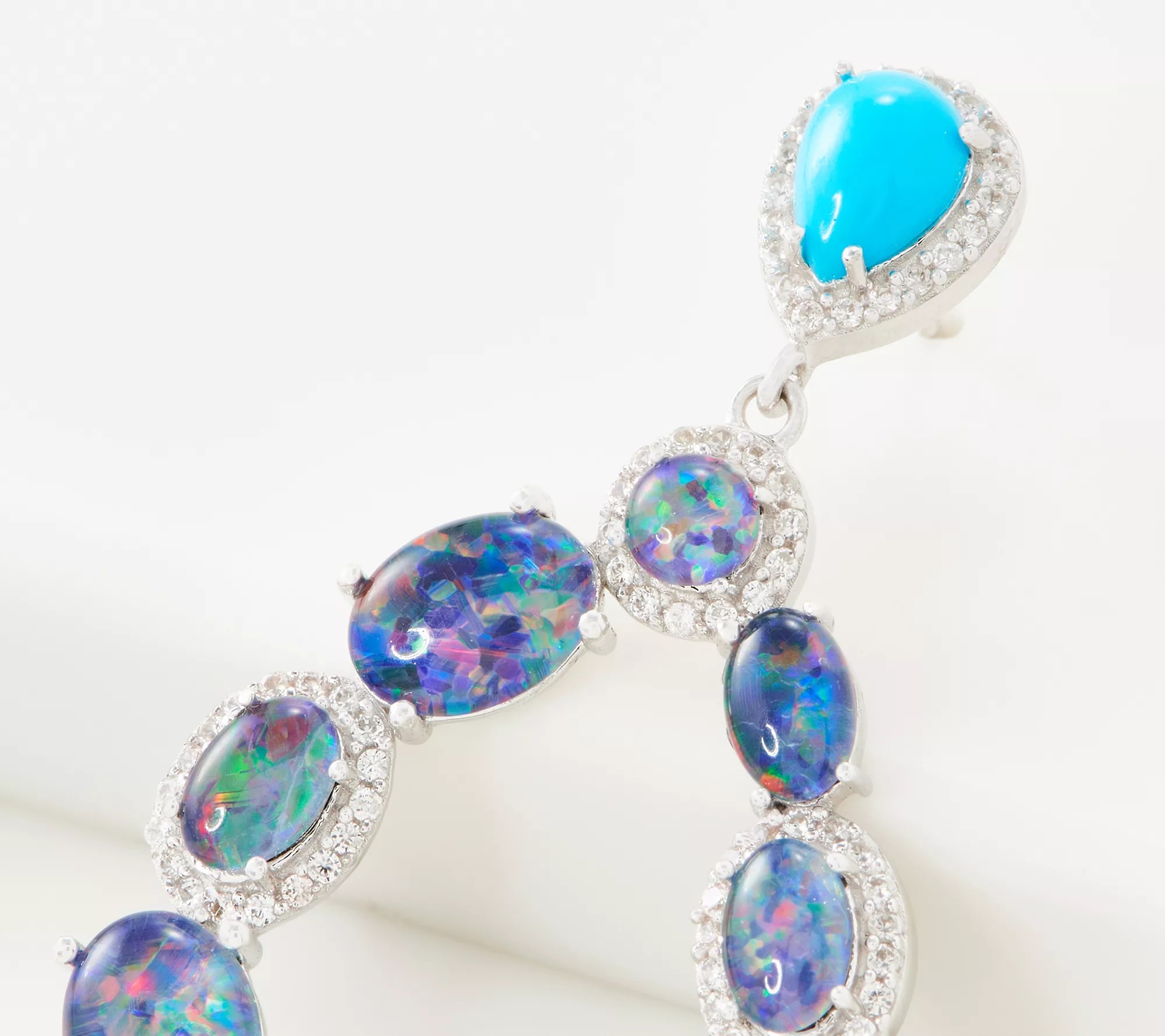 Turquoise and Australian Opal Triplet Sterling Silver Hoop Earrings
