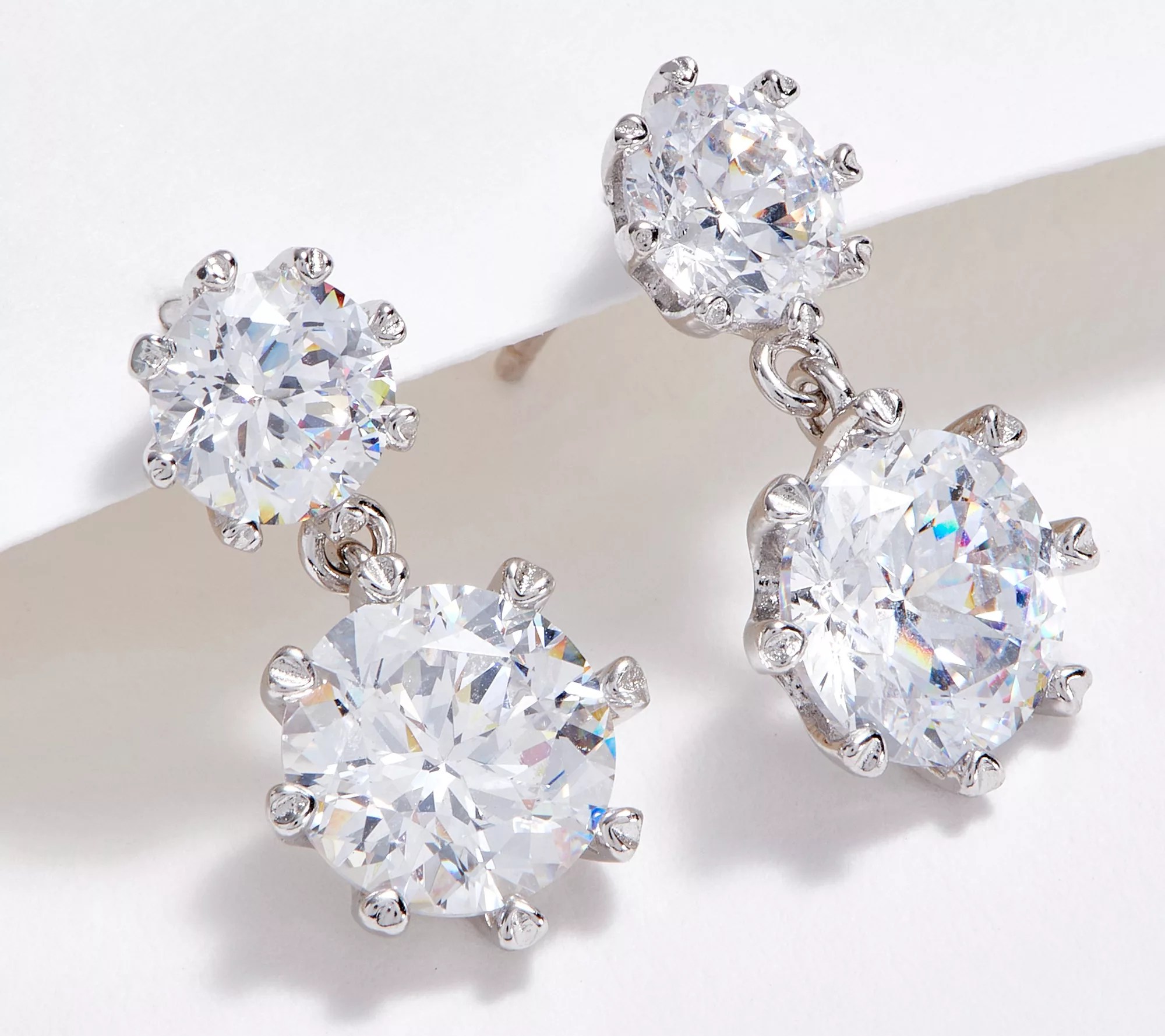 Diamonique 120 Facet Prestige Round Drop Earrings, Sterling Silver