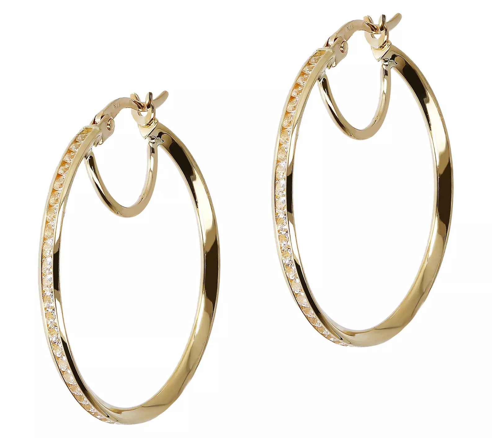 Diamonique 1.55 cttw 1" Round Hoop Earrings, 14K Gold
