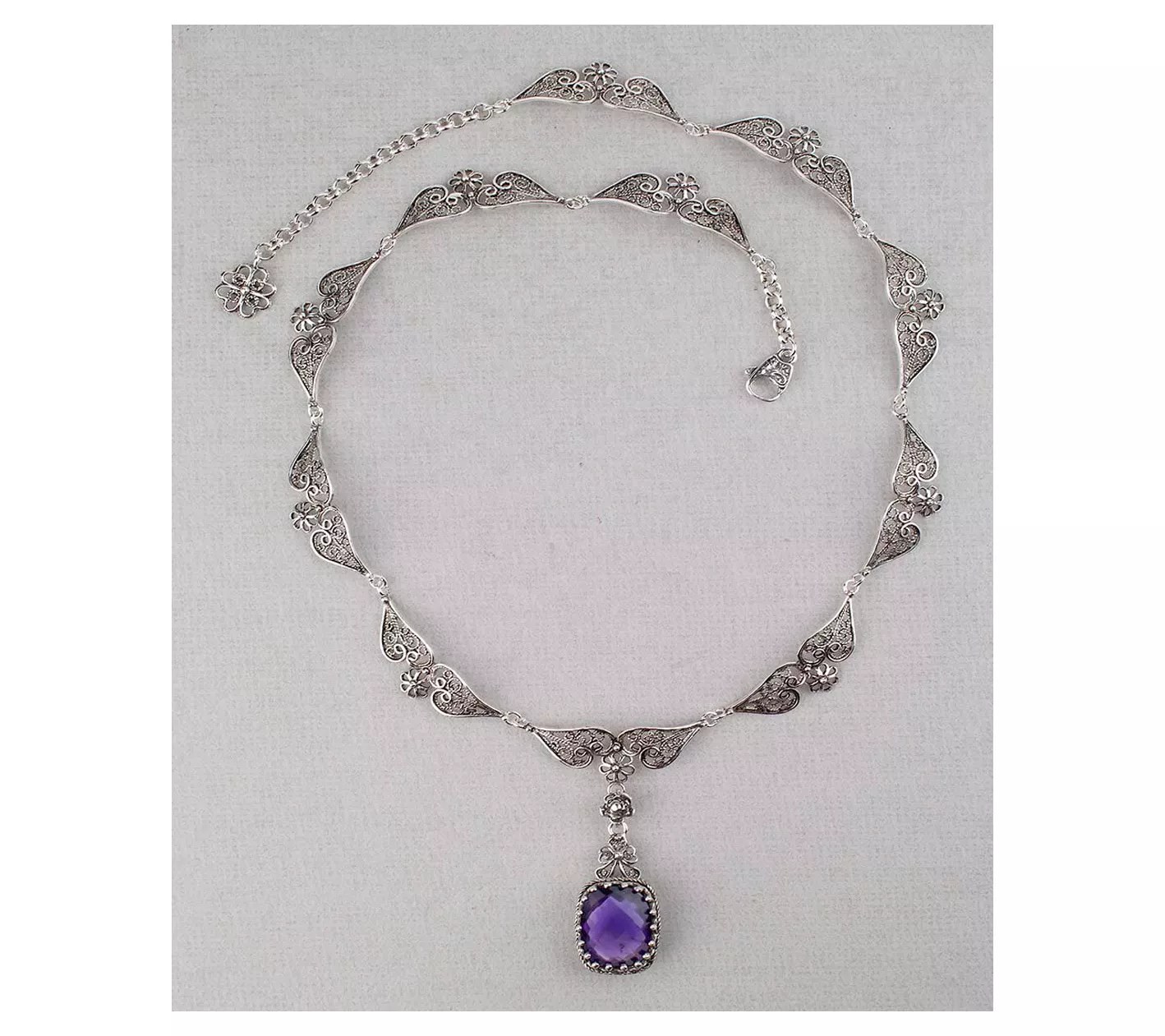Artisan Crafted Sterling Silver Filigree Gemstone Necklace