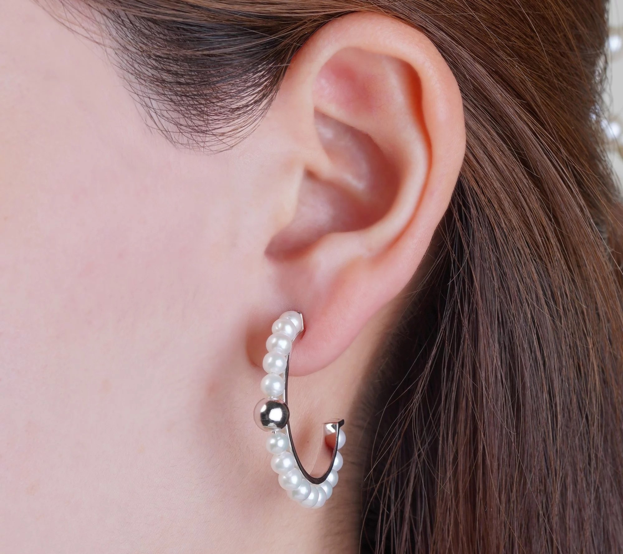 Elyse Ryan Sterling Silver Cultured Pearl Hoop Earrings