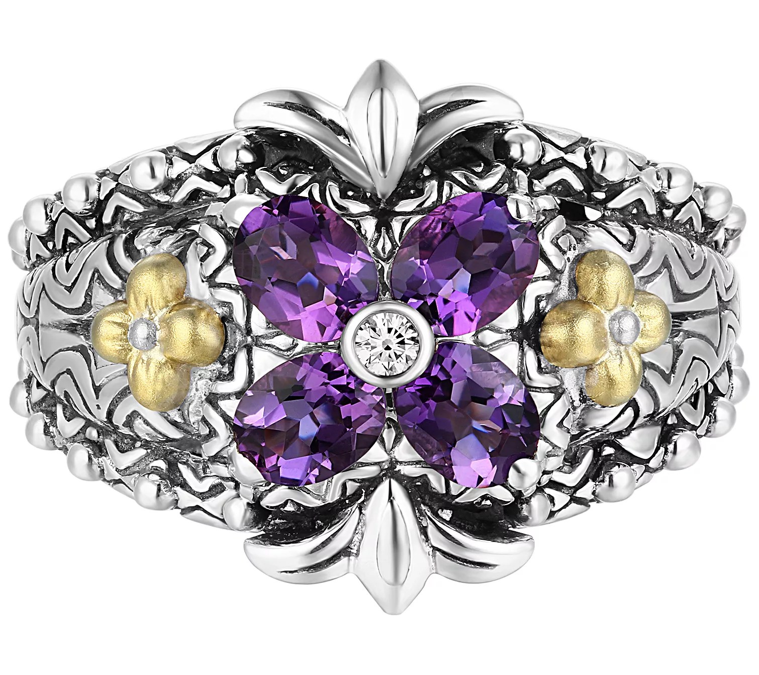 Barbara Bixby Sterling Silver & 18K Gold Amethyst Flower Ring