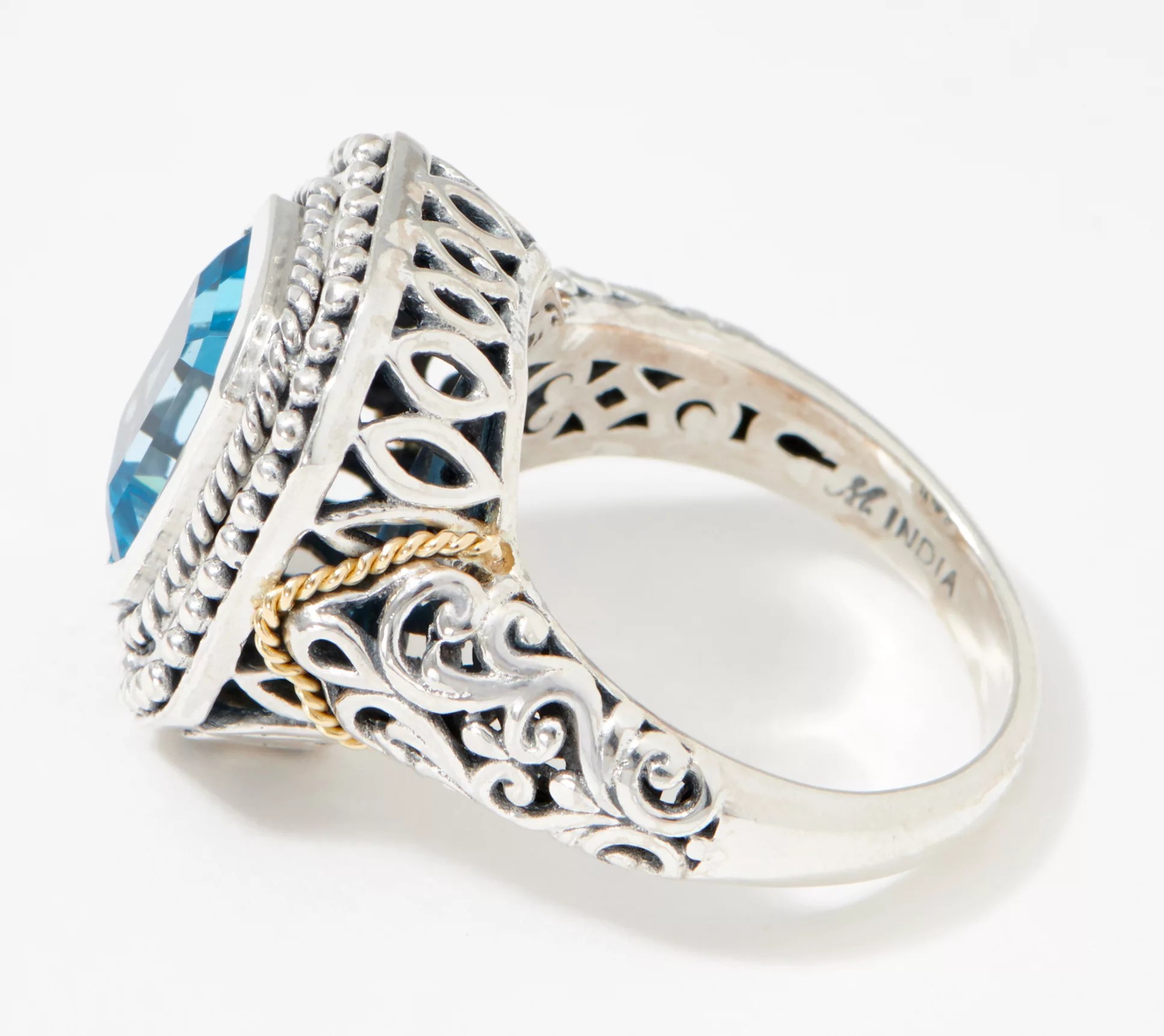 Artisan Crafted Emerald Cut Gemstone Ring Sterling Silver & 18K Gold