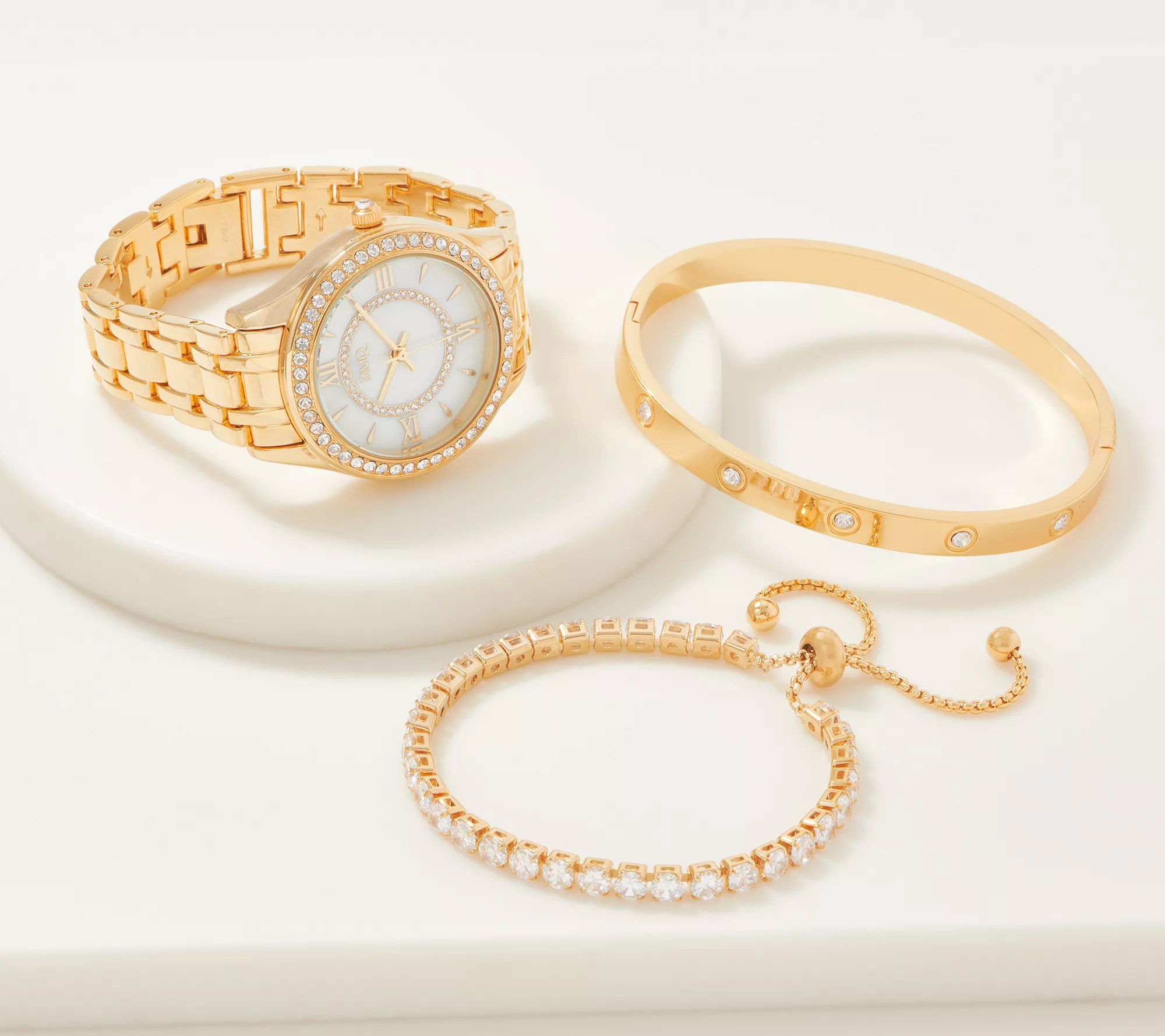 Diamonique Stackable Bracelets & Watch Gift Set, Stainless Steel