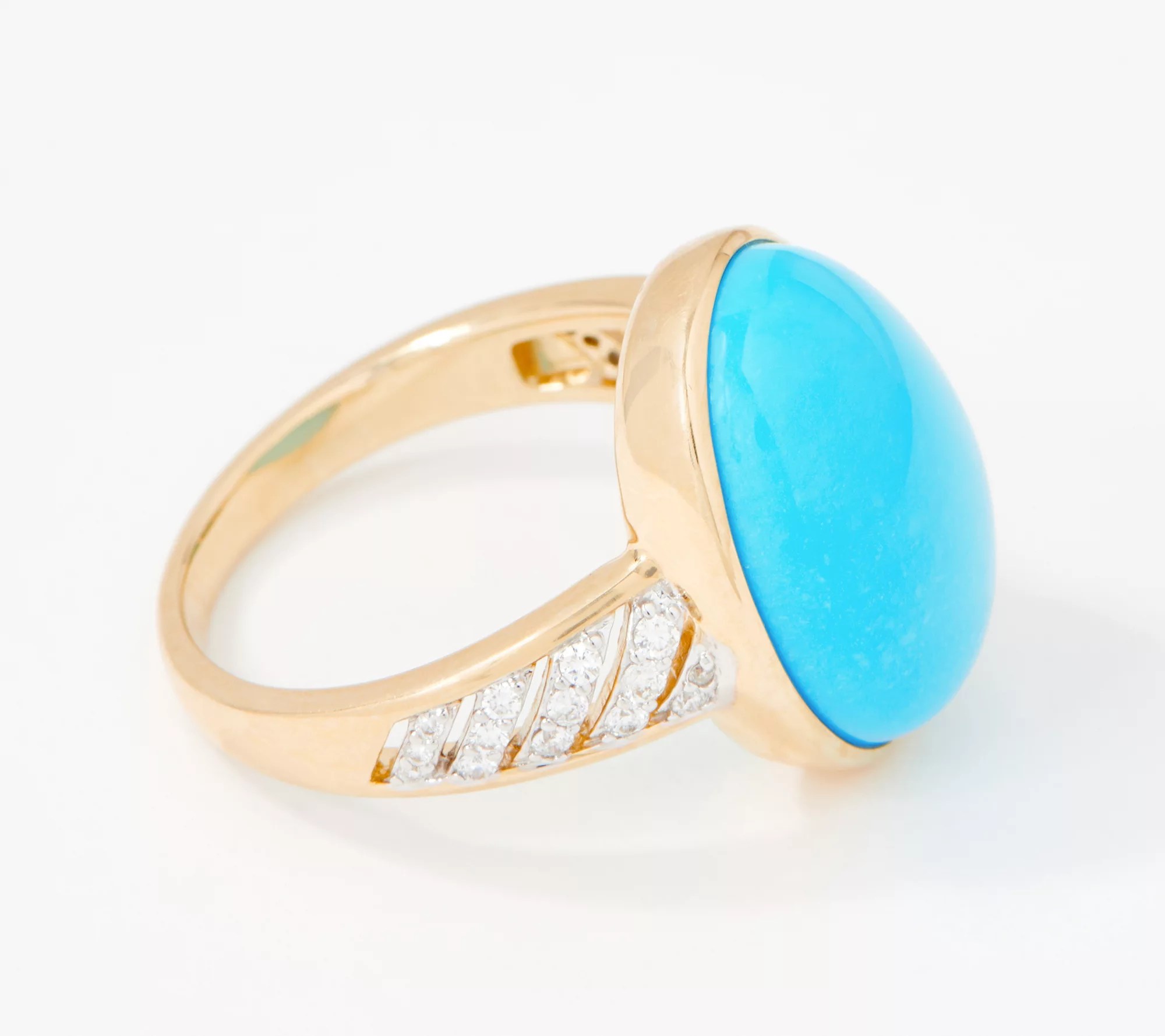 14K Gold Sleeping Beauty Turquoise and Diamond Ring