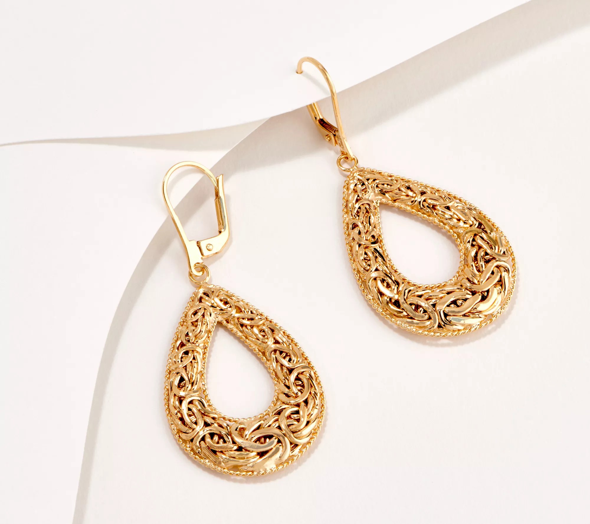 "As Is" Adorna 14K Gold Byzantine Pear Hoop Earrings