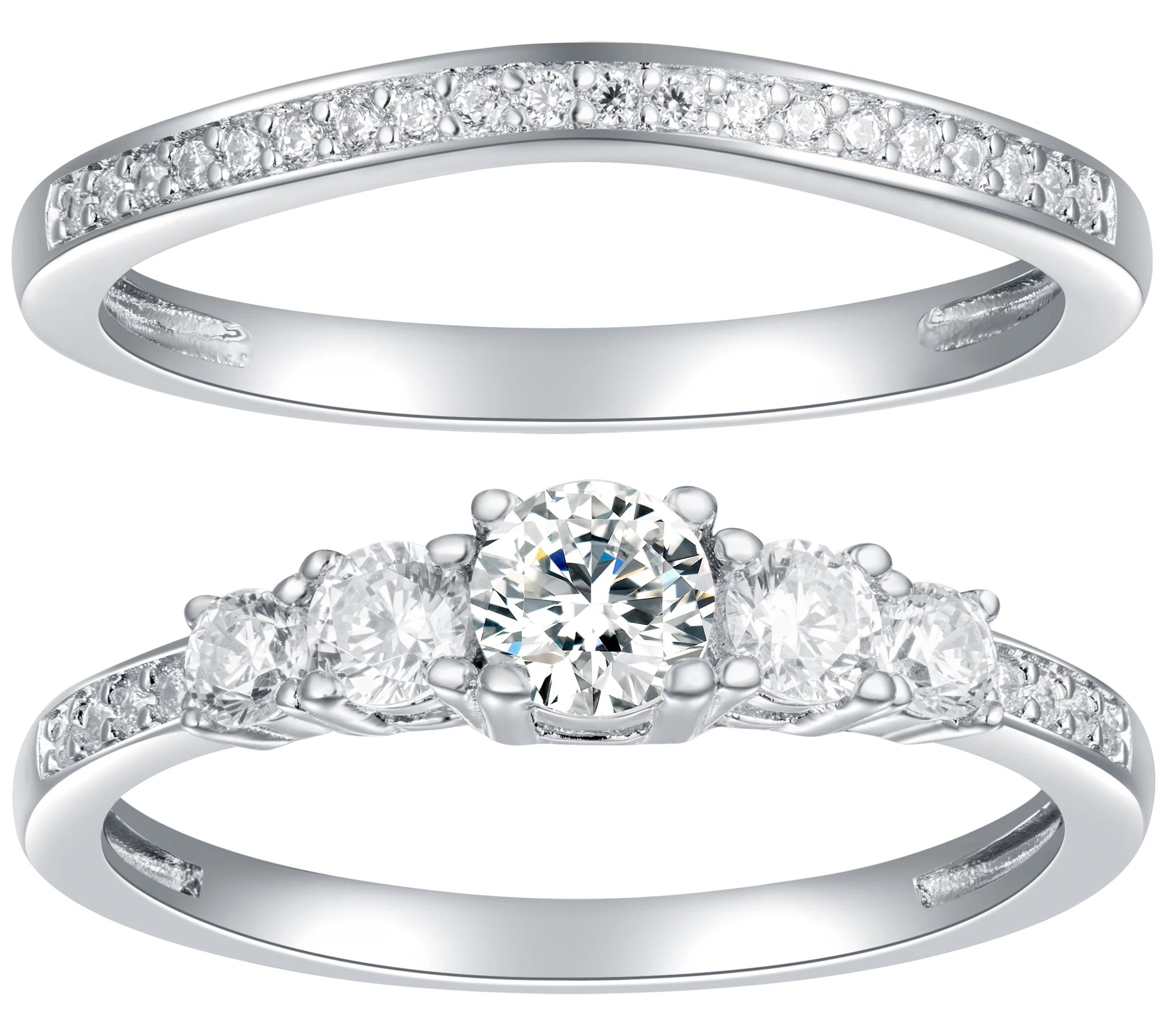 Diamonique 2Piece 5Stone RoundCut Bridal Ring Set, Sterling