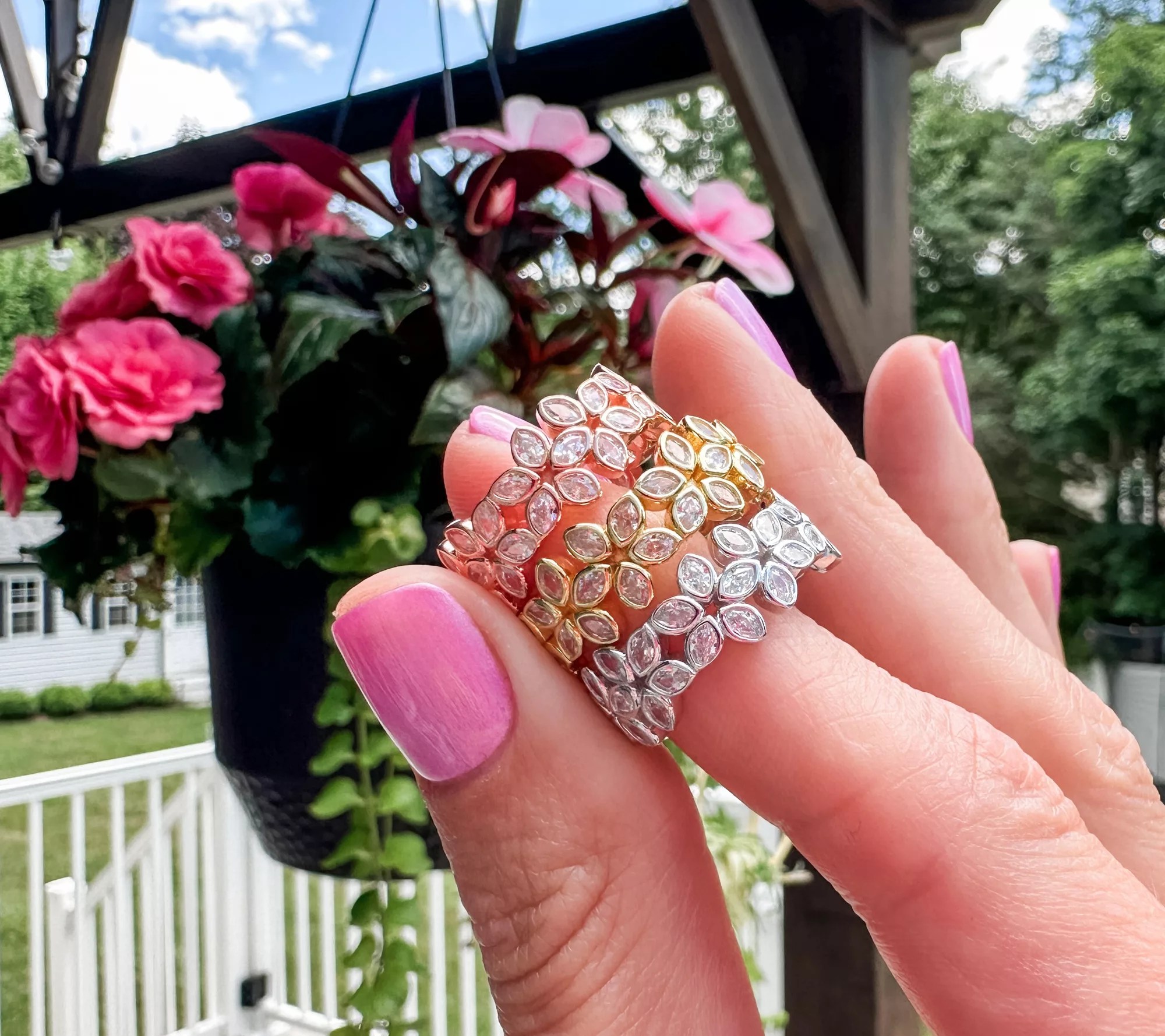 Diamonique x Erin Moseley Marquise Cut Floral Band Ring, Sterling