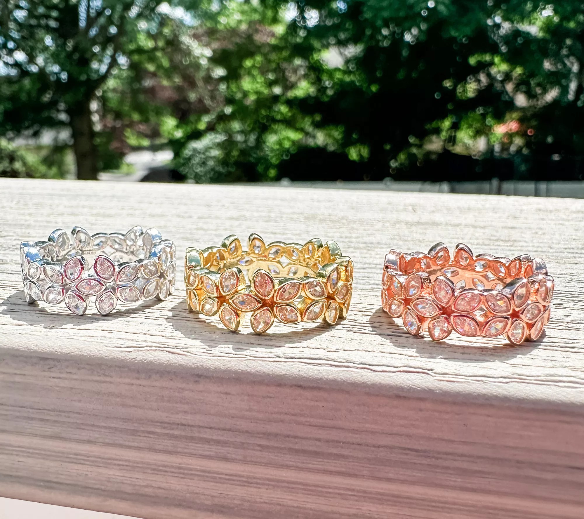 Diamonique x Erin Moseley Marquise Cut Floral Band Ring, Sterling