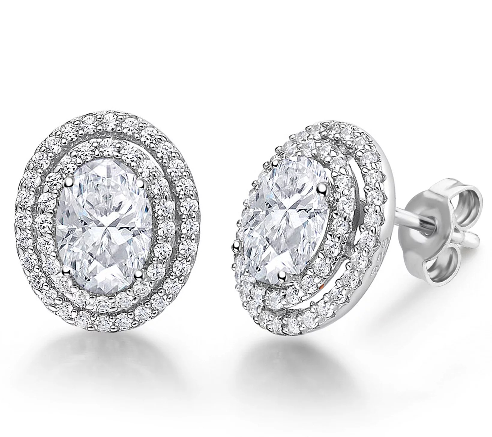 Diamonique 1.30 cttw Double Halo Stud Earrings, Sterling