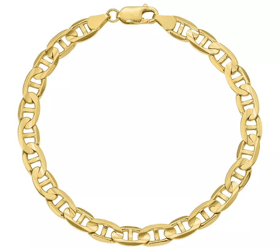 14K Gold 9" Men's Concave Anchor Bracelet, 16.7g