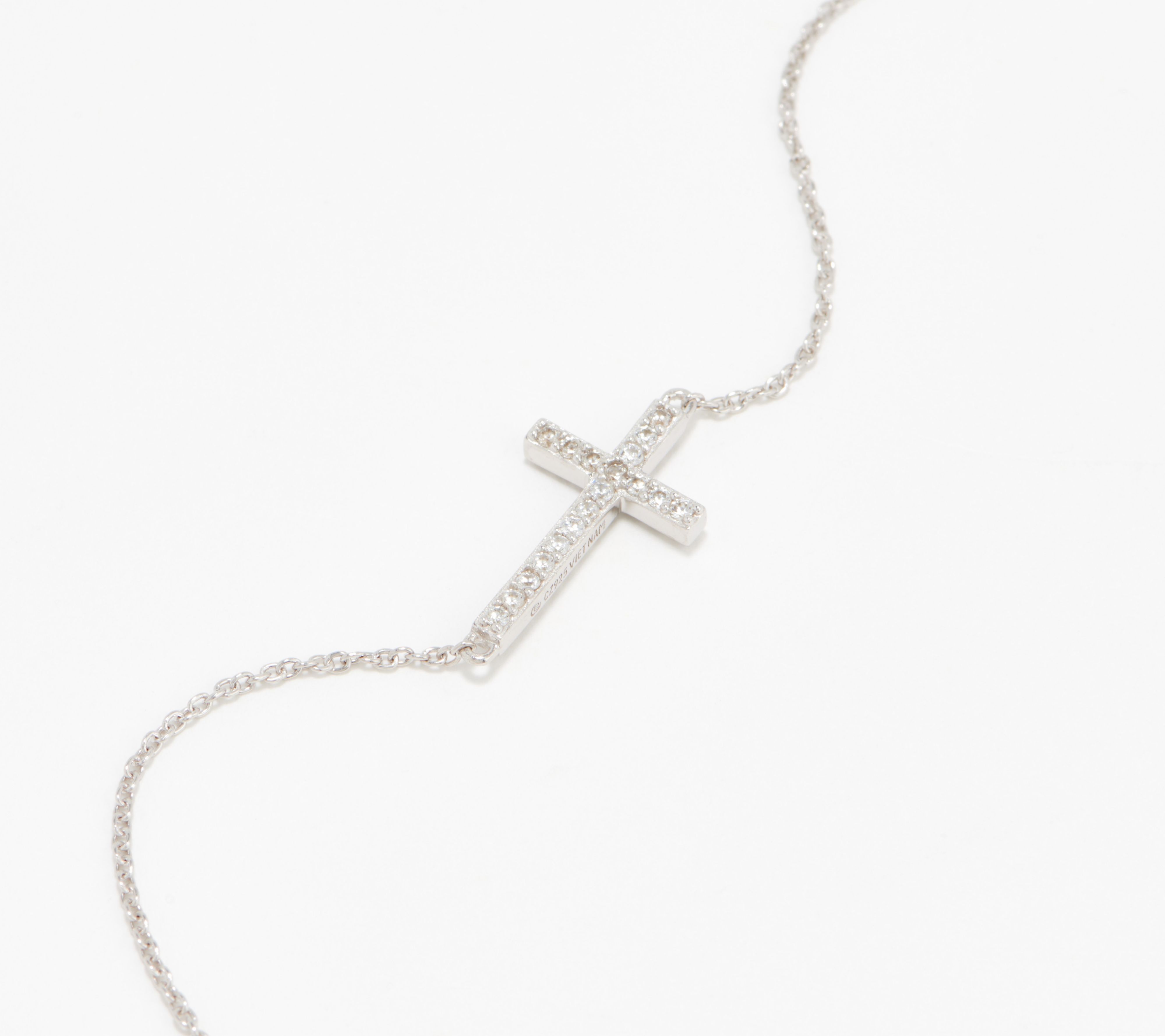 Diamonique Delicate Cross Necklace, Sterling Silver