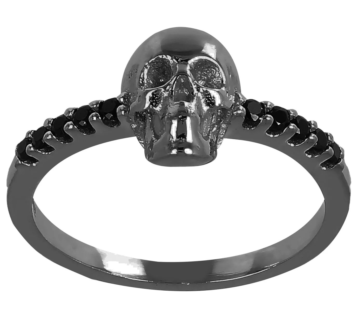 Mistero Black Spinel Skull Ring, Sterling Silver