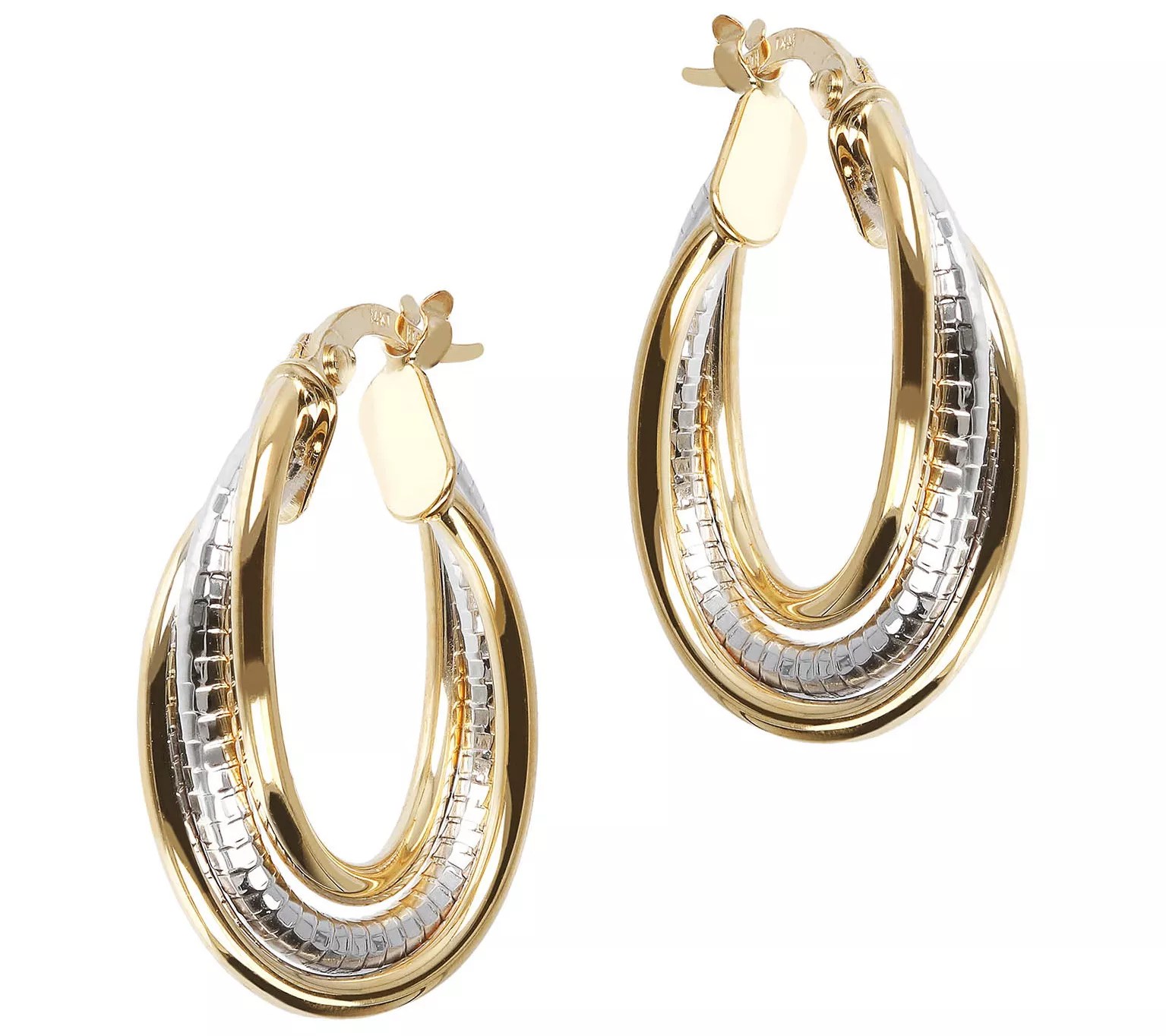 Italian Gold Oval Twisted Hoop Earrings, 14K Gold