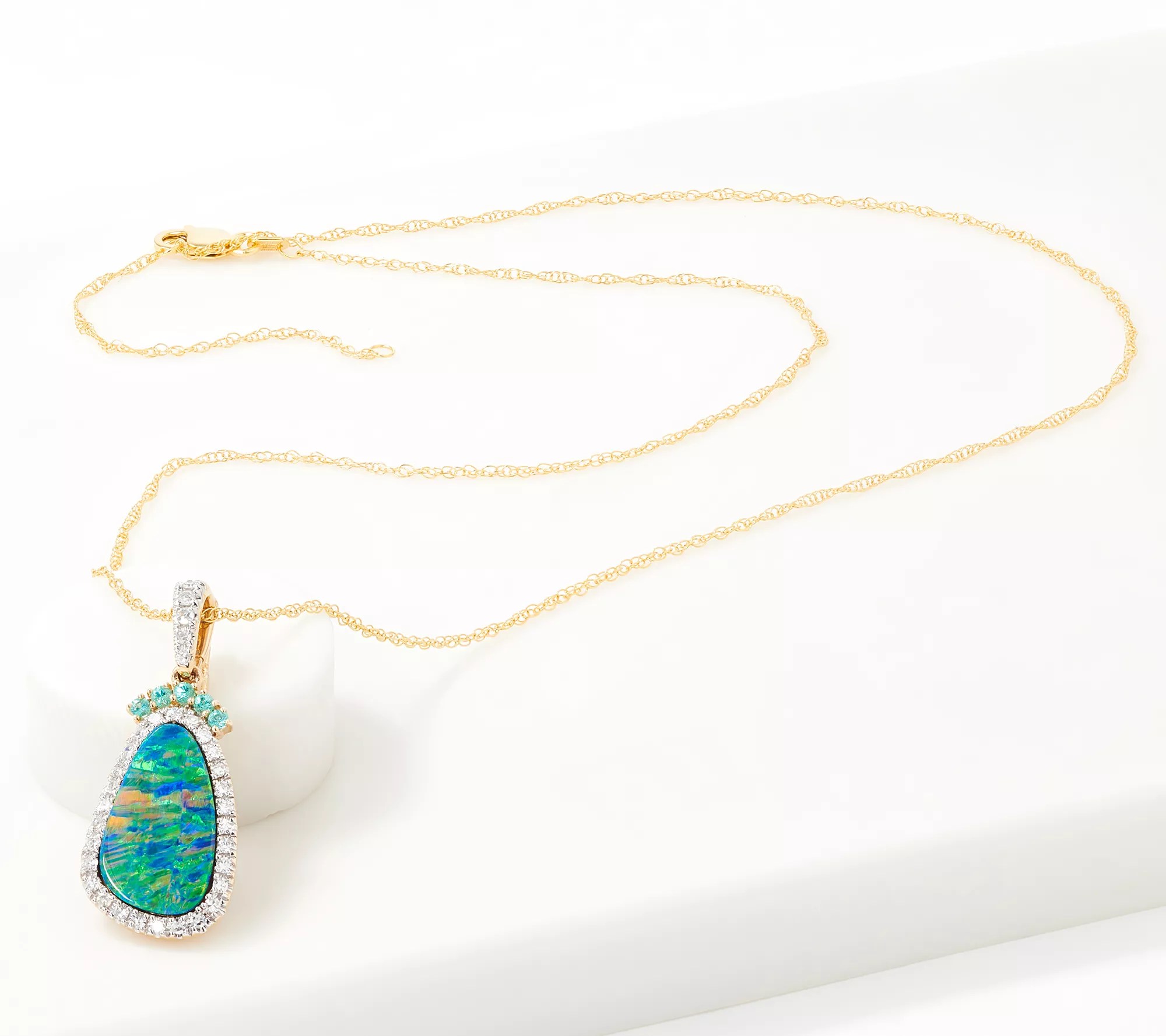 Australian Opal & Paraiba Tourmaline 14K Gold Necklace