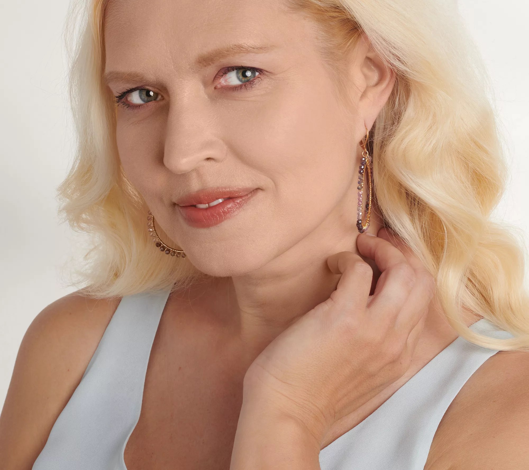 "As Is" Susan Graver Tonal Ombre Beaded Hoop Earrings