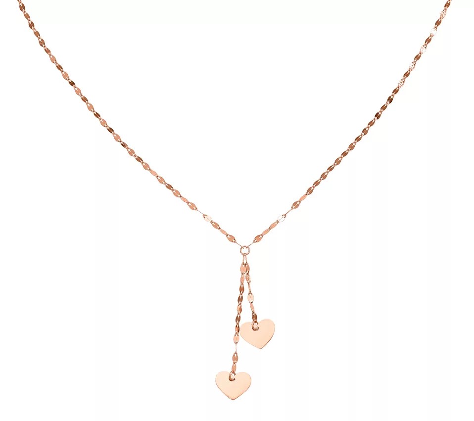 14K Rose Gold Double Heart Dangle Necklace
