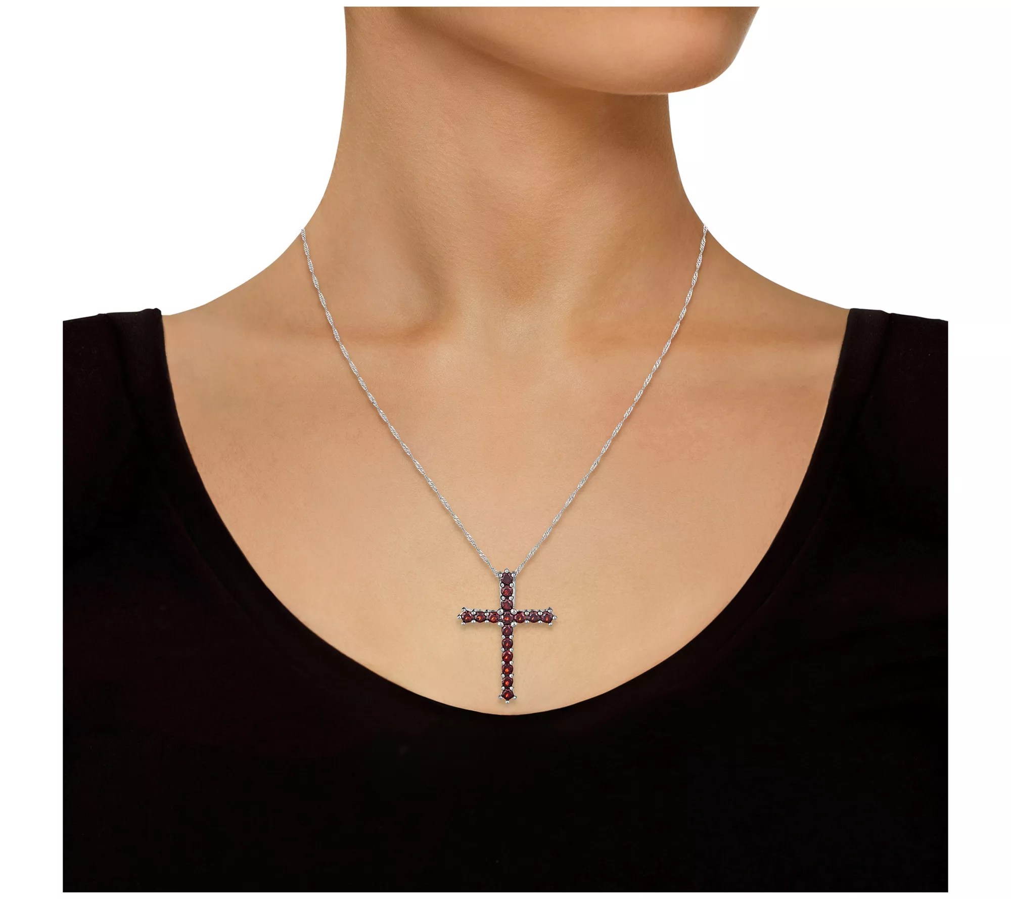 Sterling Gemstone Cross Pendant with 18" Chain