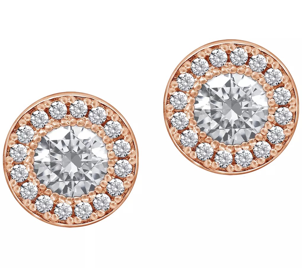Diamonique 2.45 cttw Round Halo Stud Earrings,14K Clad