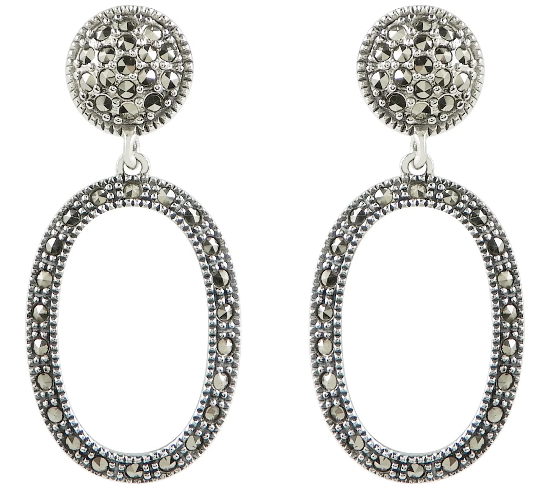 Suspicion Sterling Silver Marcasite Dangle Oval Earrings
