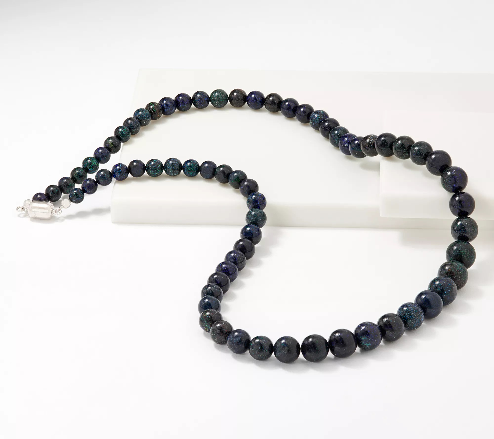 Black Matrix Opal Sterling Silver 24" Beaded Necklace