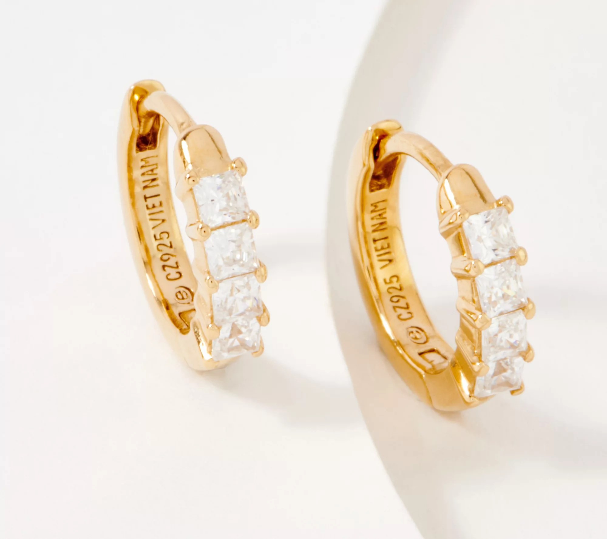 Diamonique Choice of Cut Huggie Hoop Earrings, 14K Plated