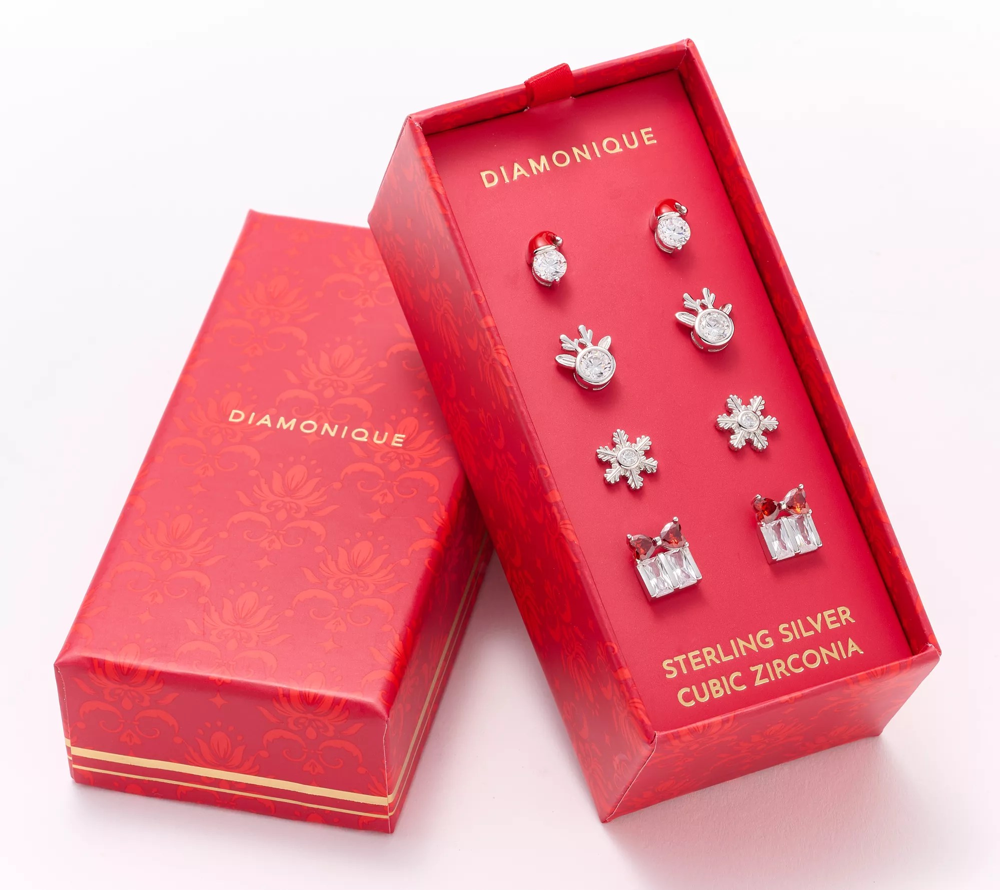 Diamonique x Erin Moseley Set of 4 Holiday Studs with Box