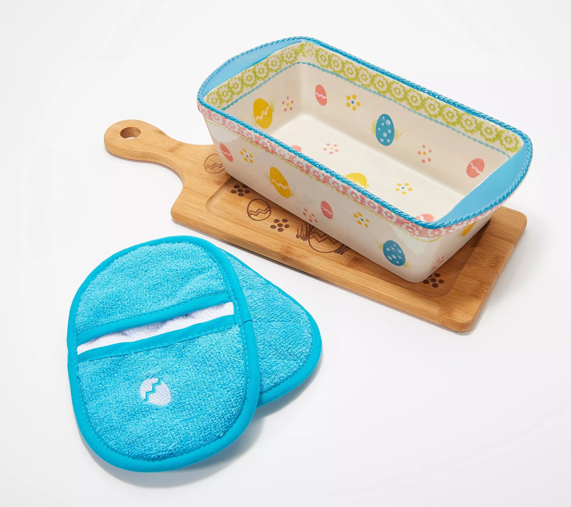 Temptations Loaf Pan with Cutting Board & Mitts