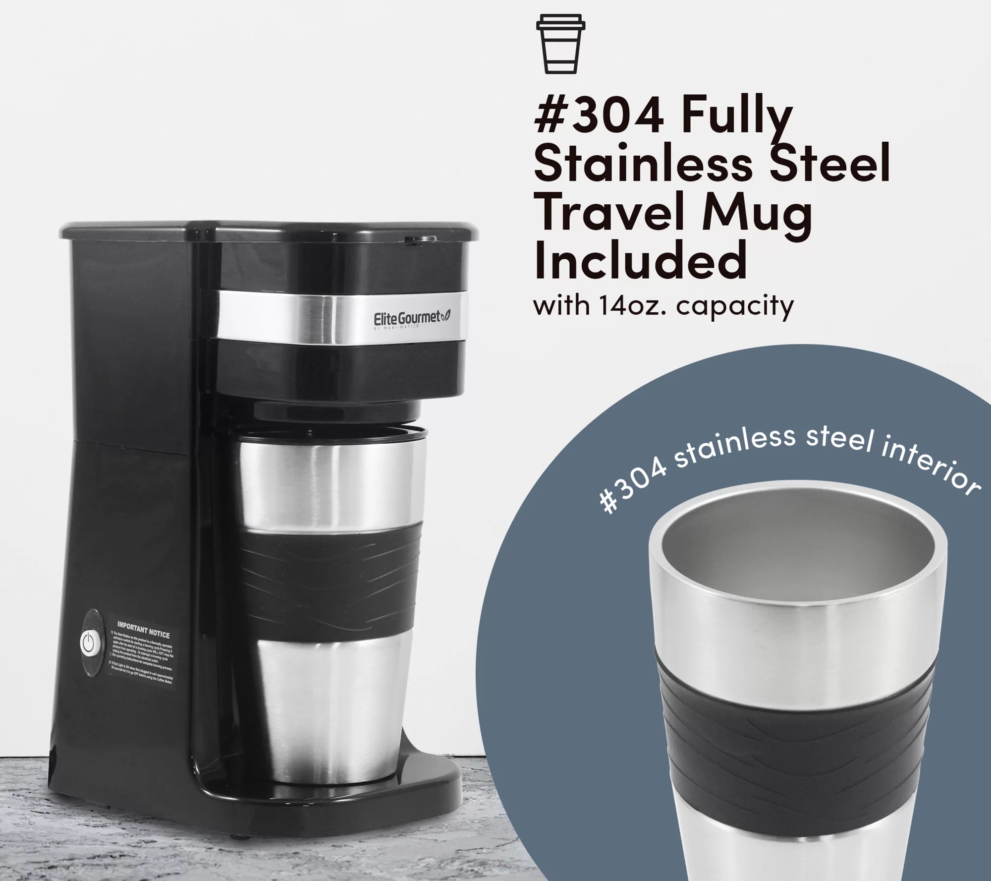 Elite Gourmet Single Personal Coffee Maker withSS Travel Mug