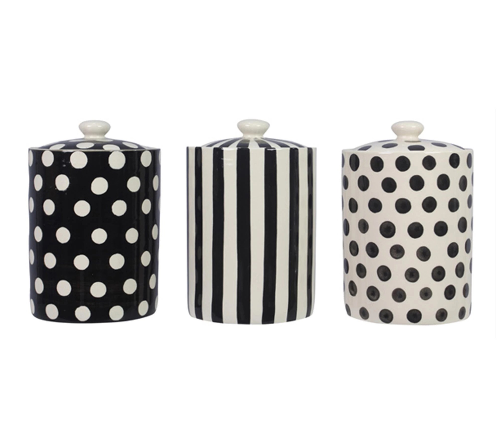 Young's Inc Set of 3 Stoneware Black & White Canisters