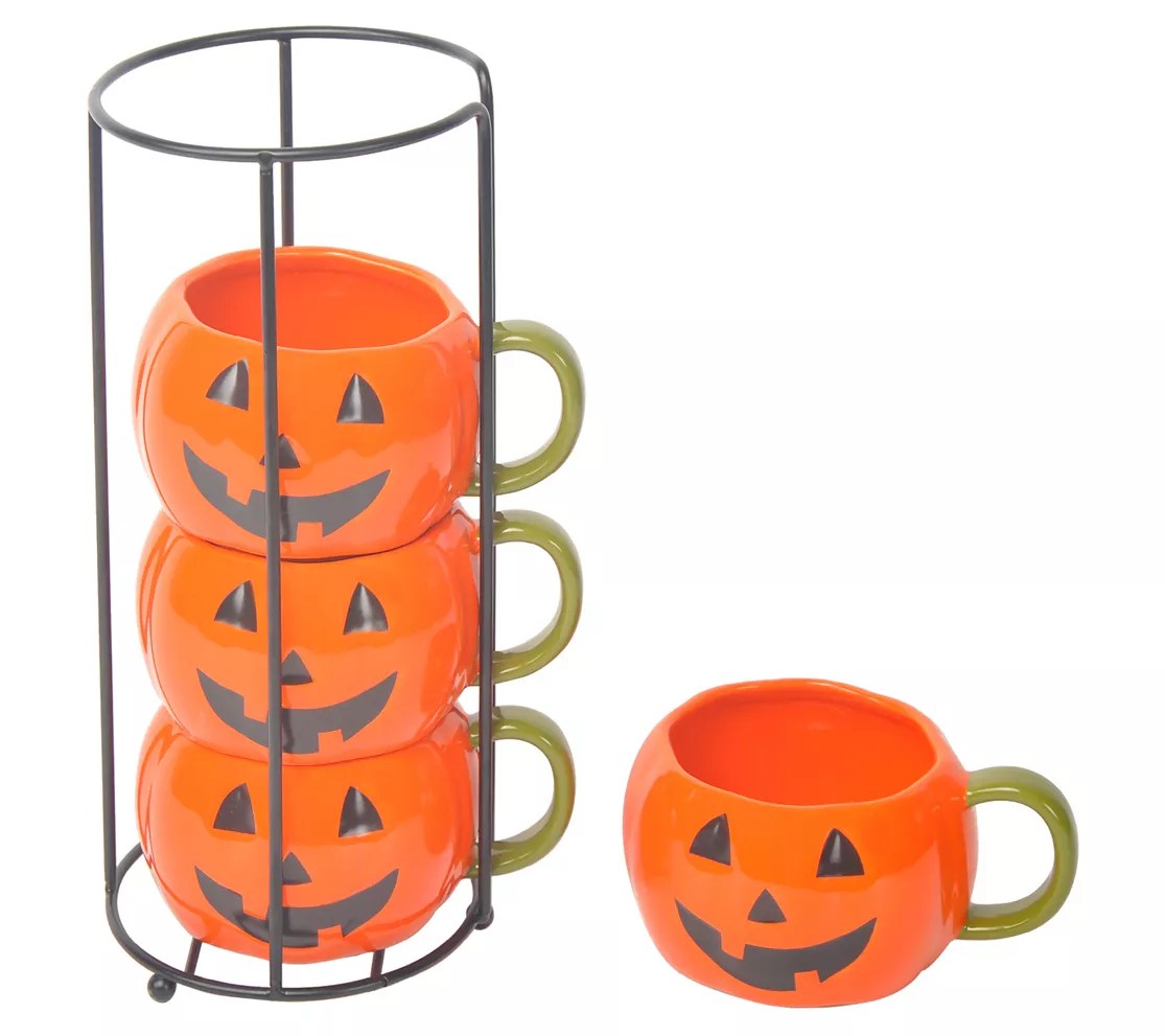 Temptations Seasonal Set of 4 Stackable Mugs w th Rack