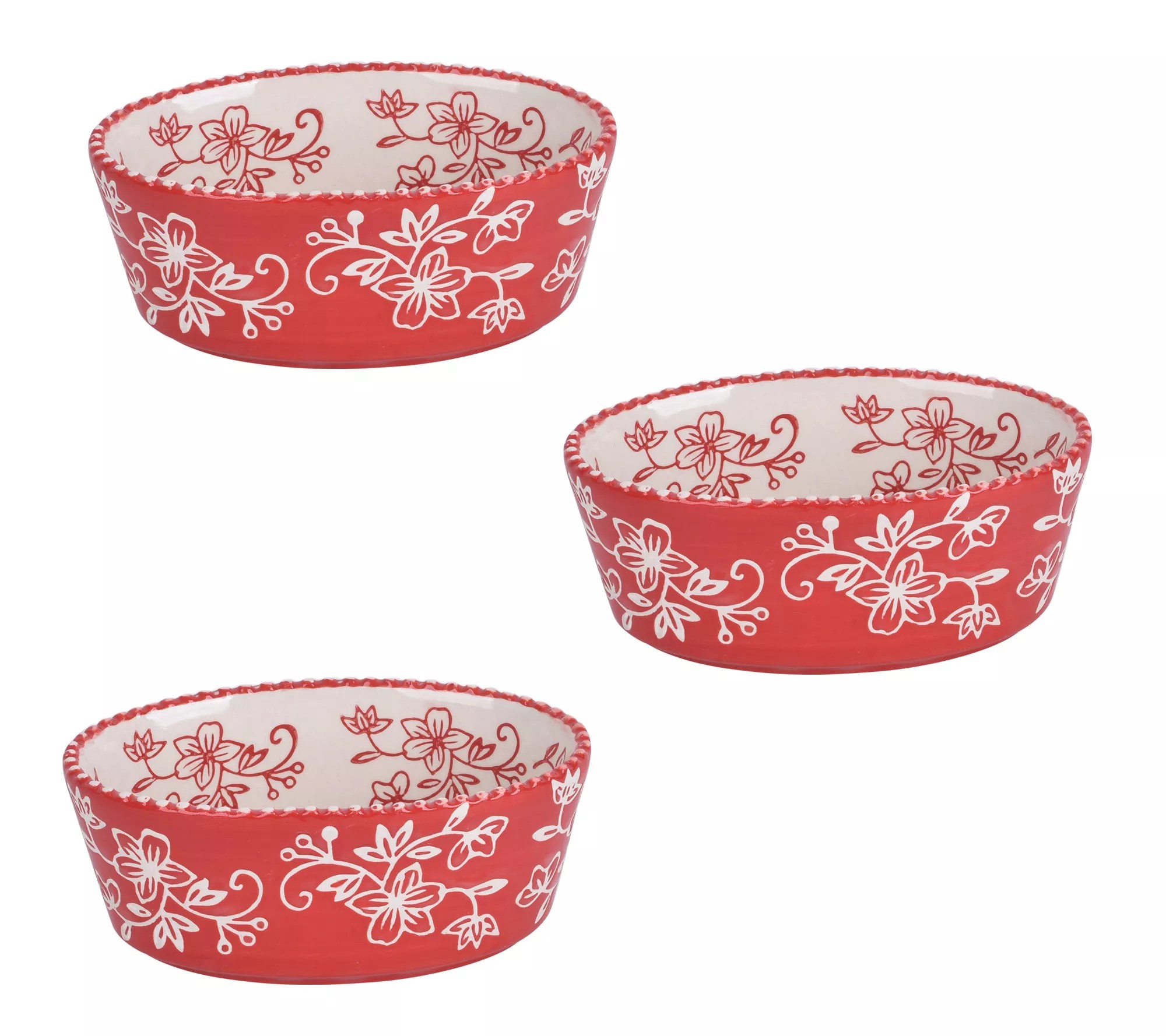 "As Is" Temptations Floral Lace Set of (3) 8oz Oval_Ramekins