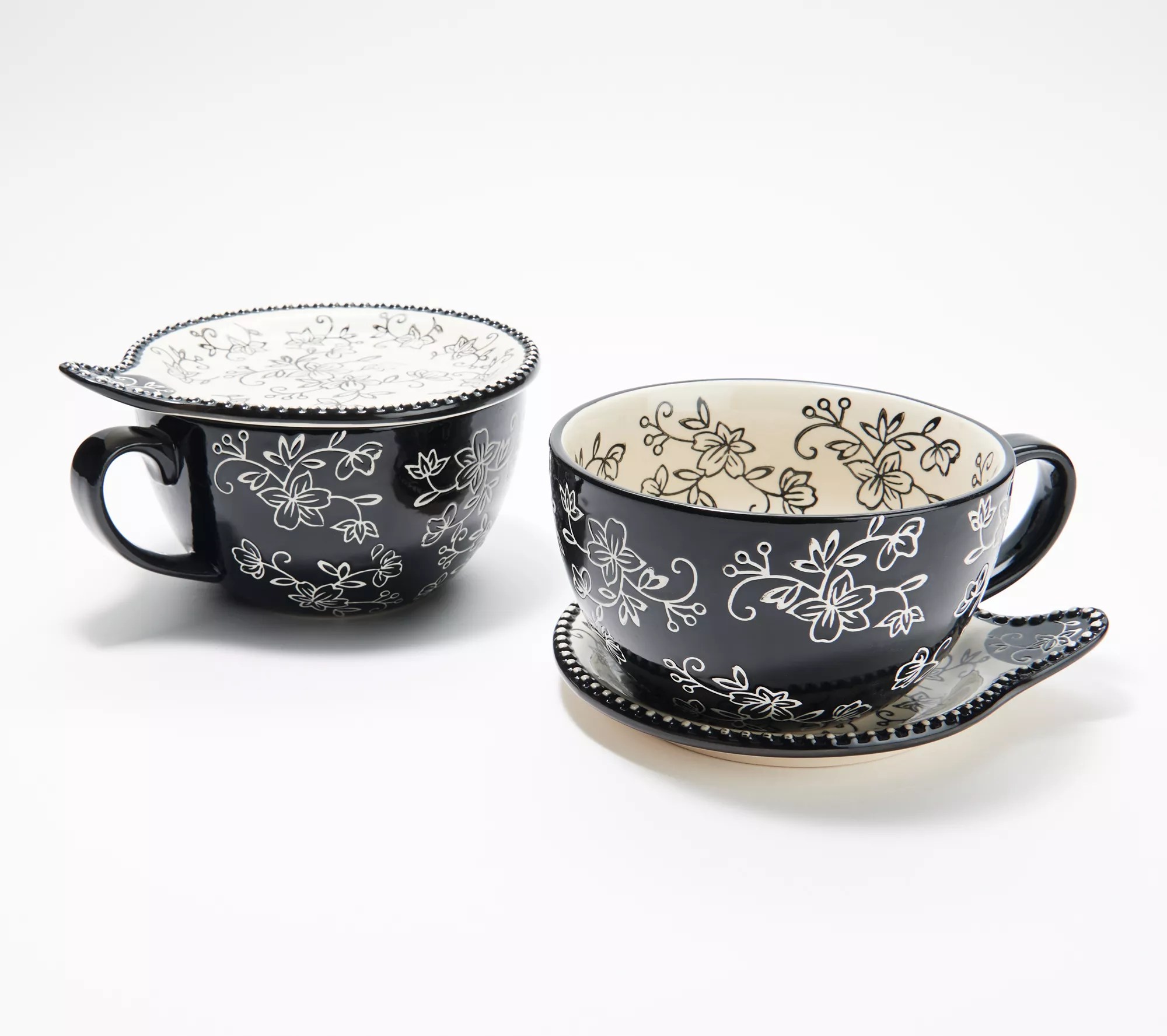 "As Is" Temptations Floral Lace Set of 2 Soup Mugs with Lidits