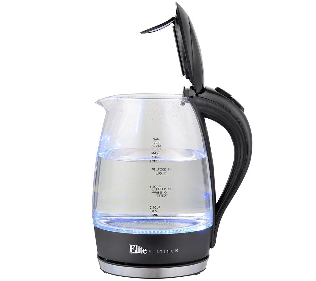 Elite Platinum 1.7Liter Glass Cordless Electric Kettle, Black