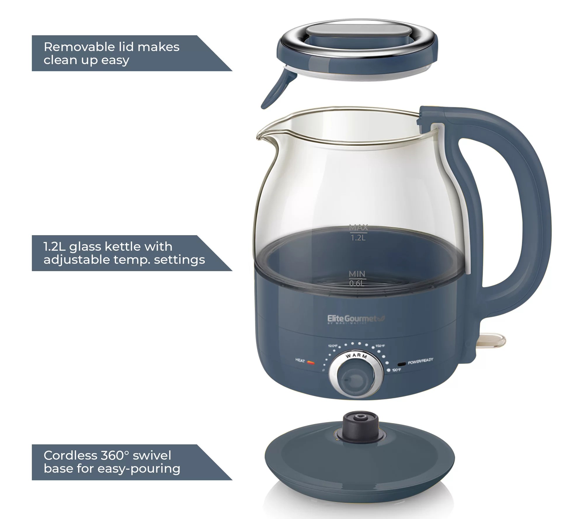 Elite Gourmet 1.2L Electric Honeypot Glass Kettle