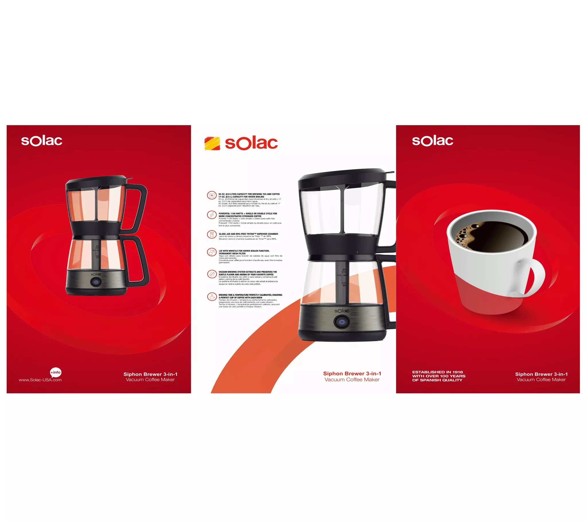 Solac Siphon Brewer 3in1 Vacuum Coffee Maker