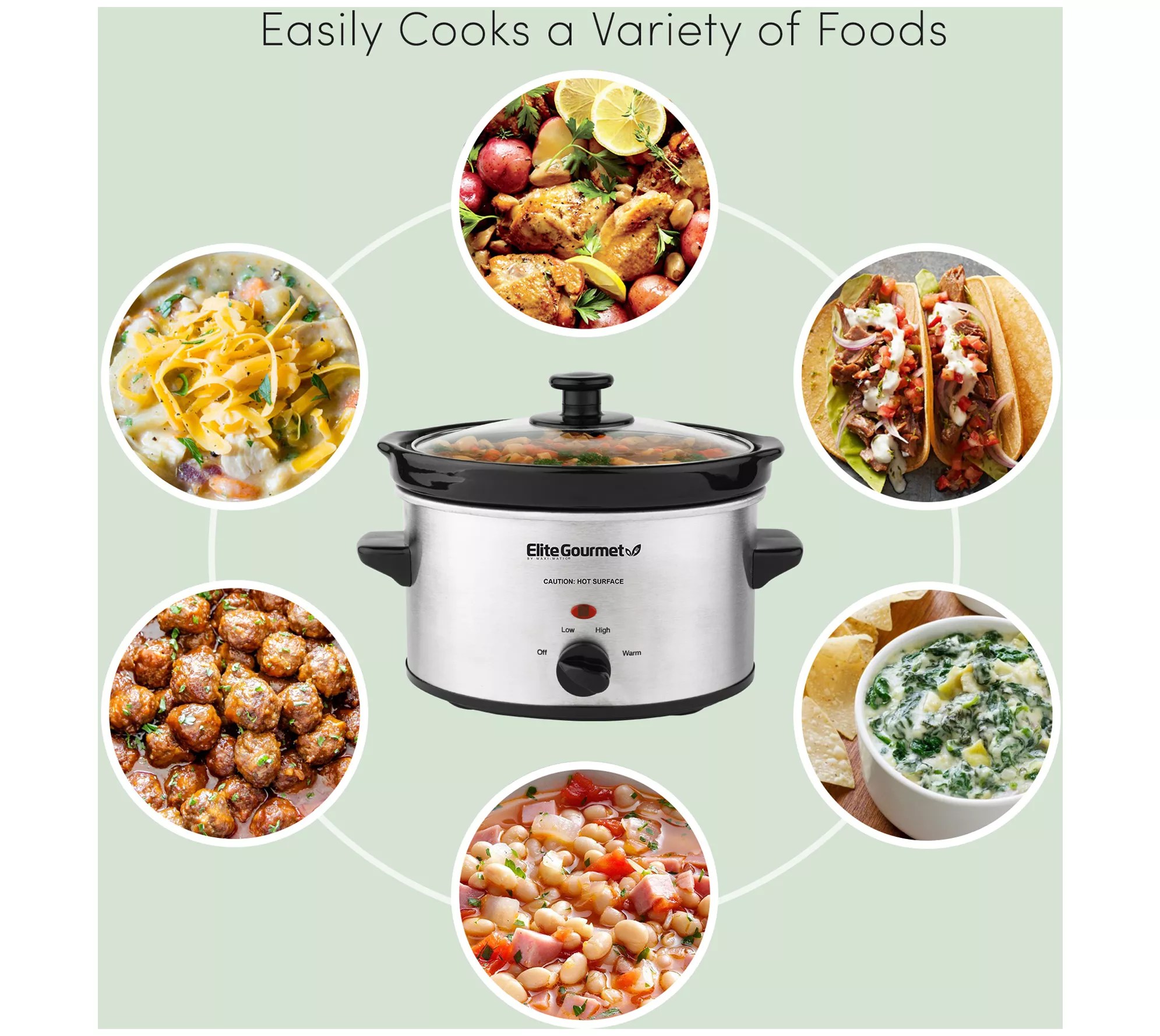 Elite Gourmet 2 Qt Oval Stainless Steel Slow Cooker
