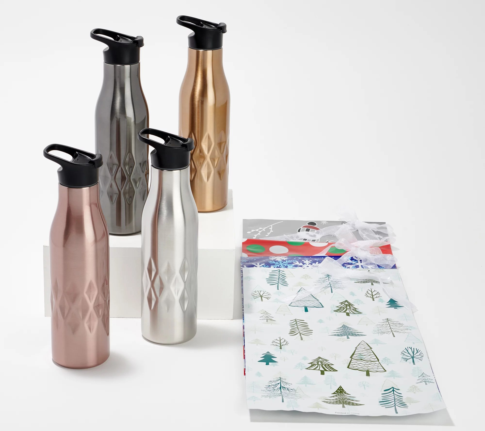 Primula Peak Set of 4 Insulated Water Bottles with Gift Bags