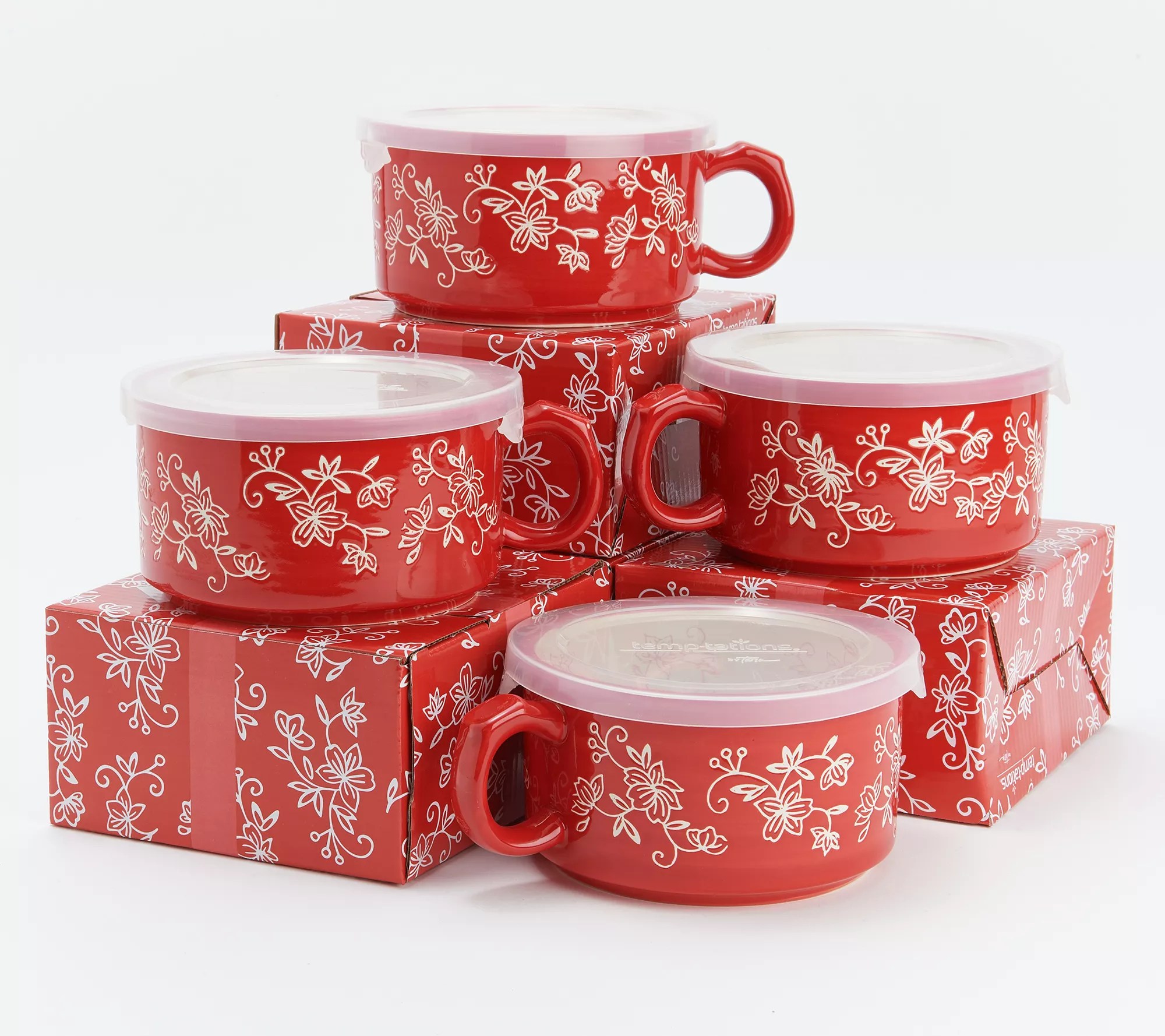 "As Is" Temptations Floral Lace Set of 4 Meal Mugs