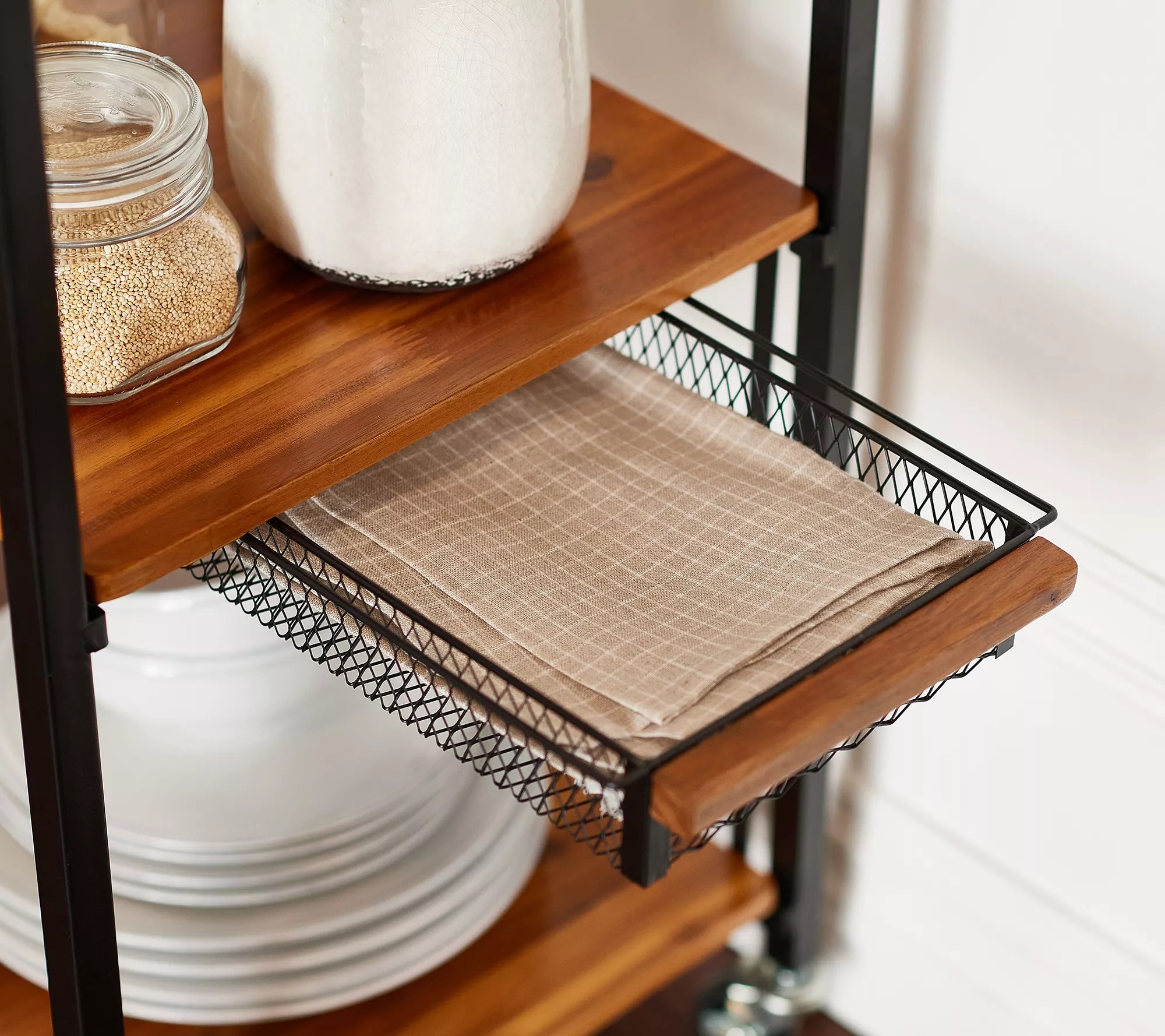 Oasis Acacia Wood Rectangular Folding Kitchen Cart w/ Drawer