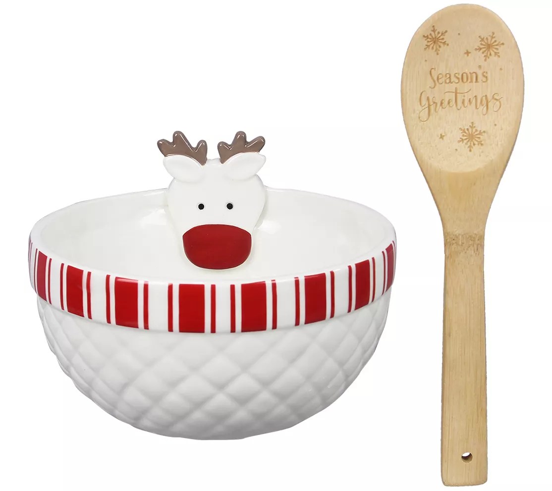 Young's Traditional Christmas Mixing Bowl with ood Spoon Set