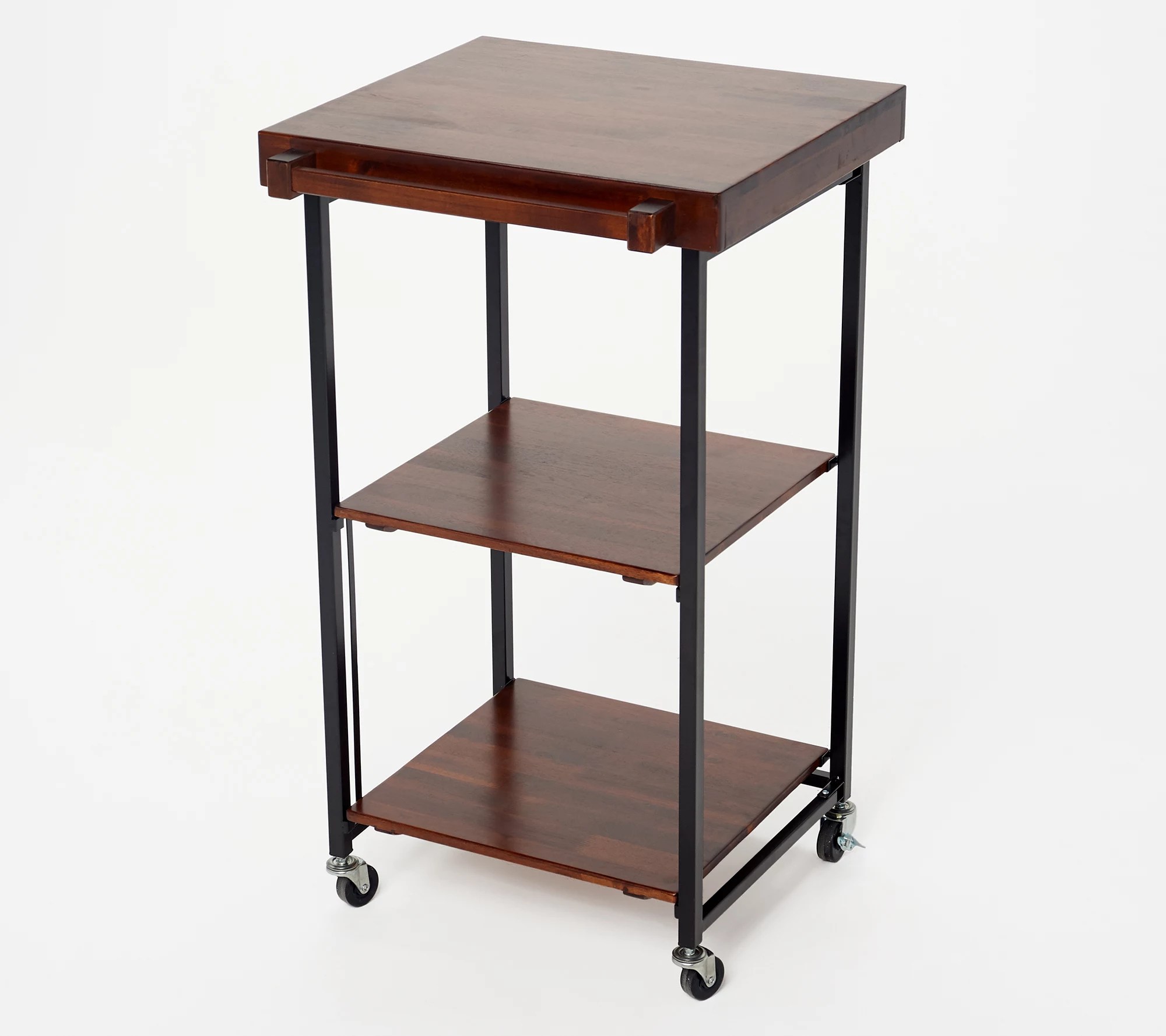 Oasis Folding Kitchen/Storage Cart w/ Acacia Wood Shelves & Locking Wheels