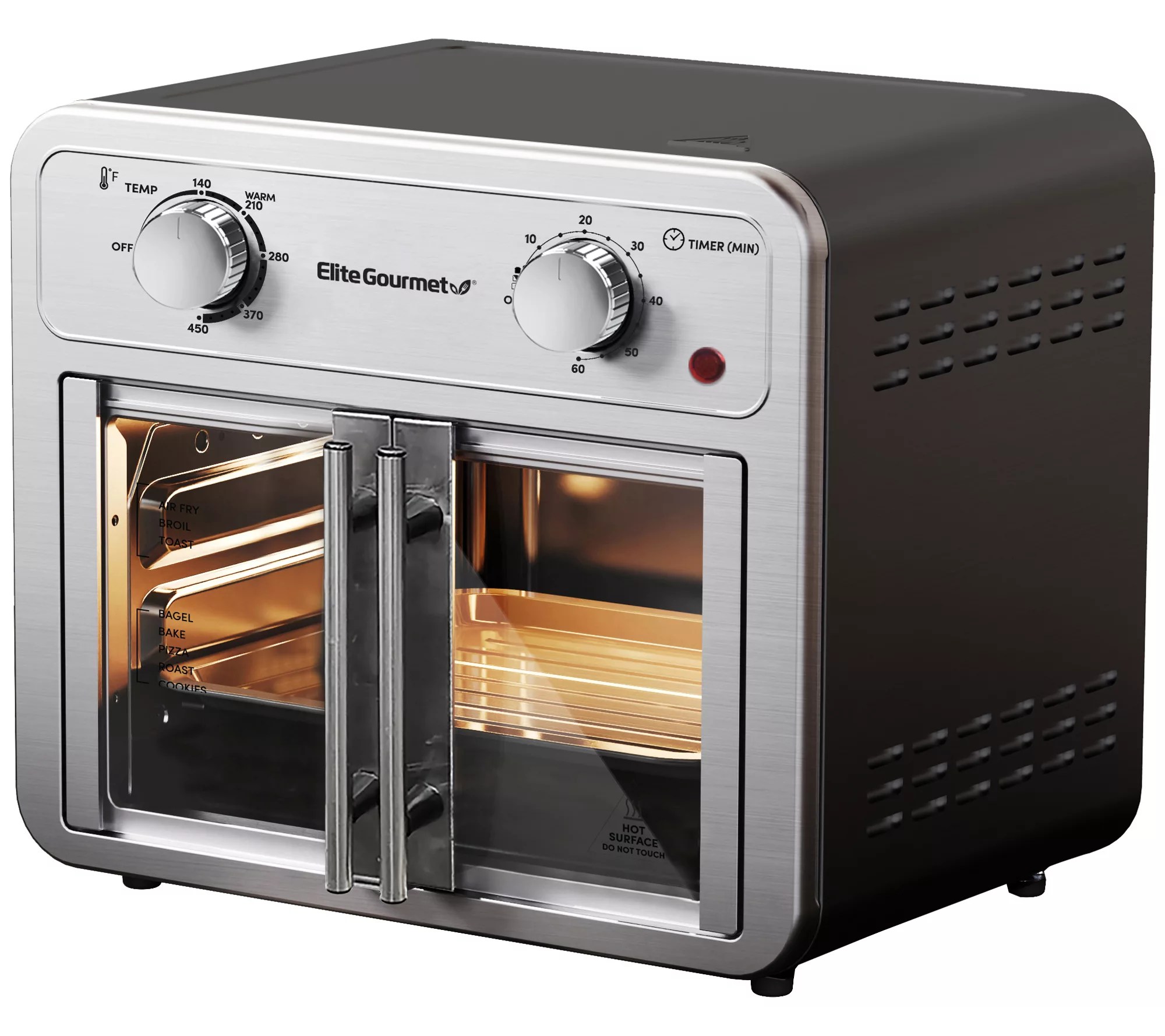 Elite Gourmet 12L French Door Air Fryer Convect ion Oven Cooke